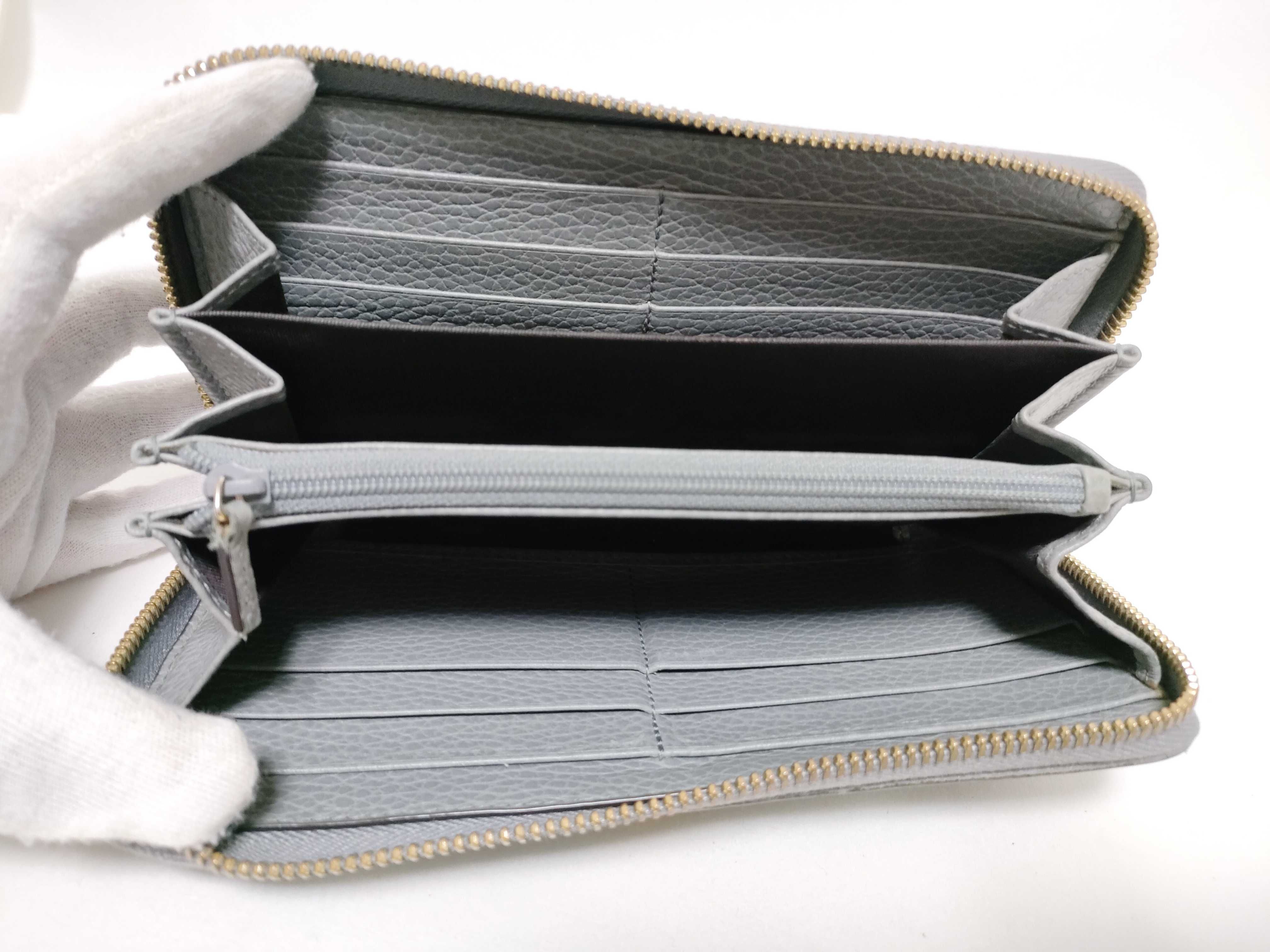456117 Leather Double G Zip-Around Wallet, Gray, Gold Hardware — view 12