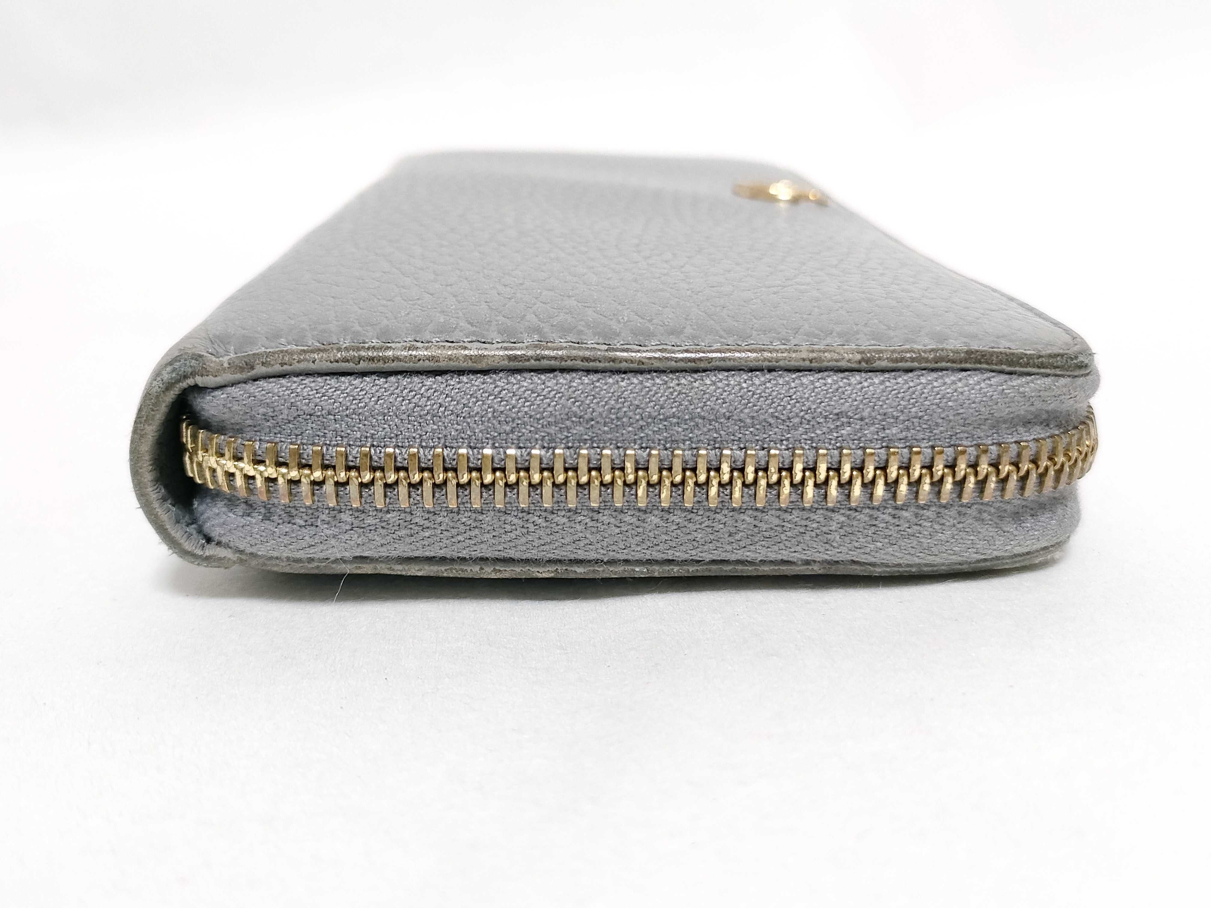 456117 Leather Double G Zip-Around Wallet, Gray, Gold Hardware — view 3