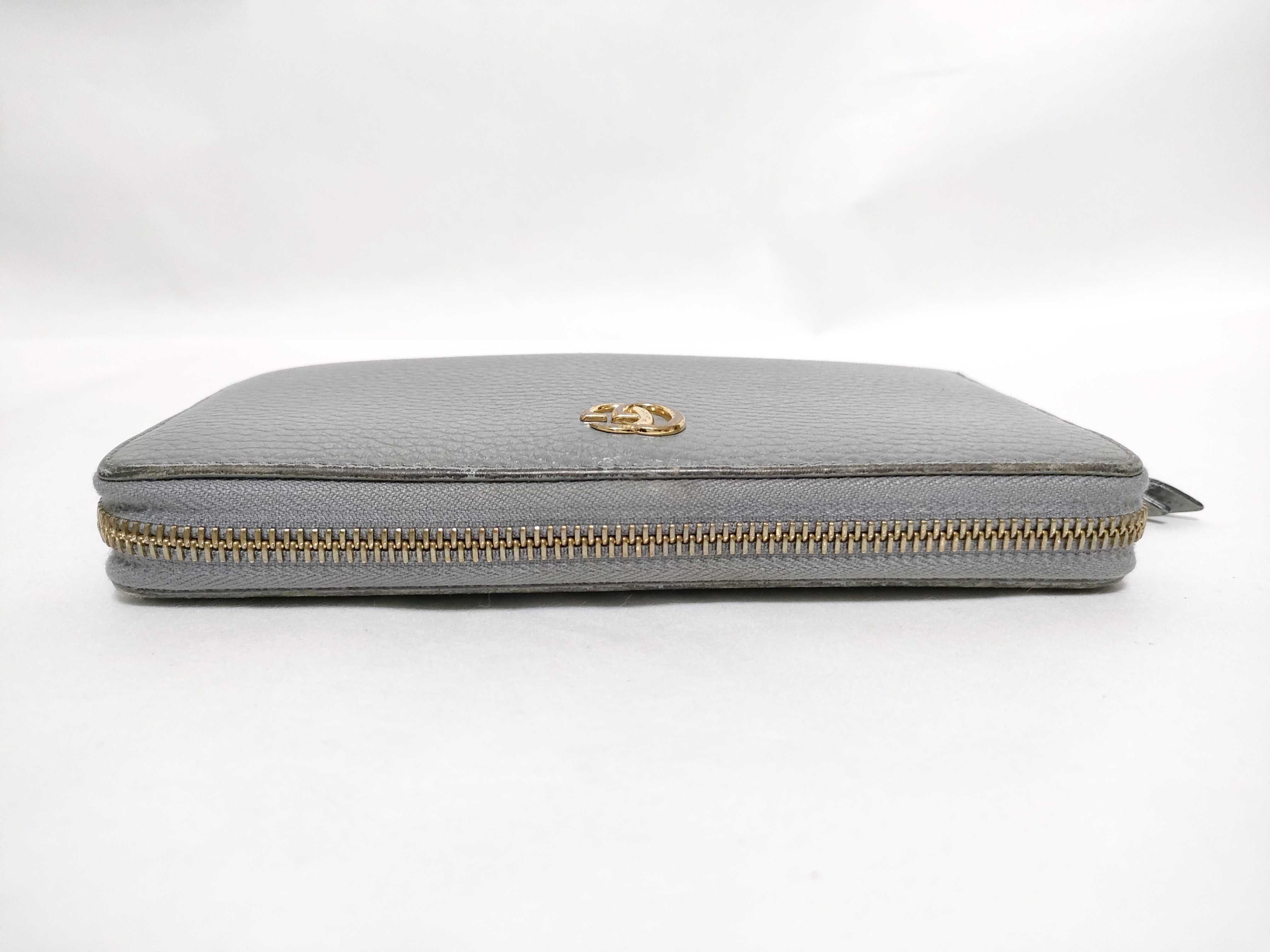 456117 Leather Double G Zip-Around Wallet, Gray, Gold Hardware — view 6