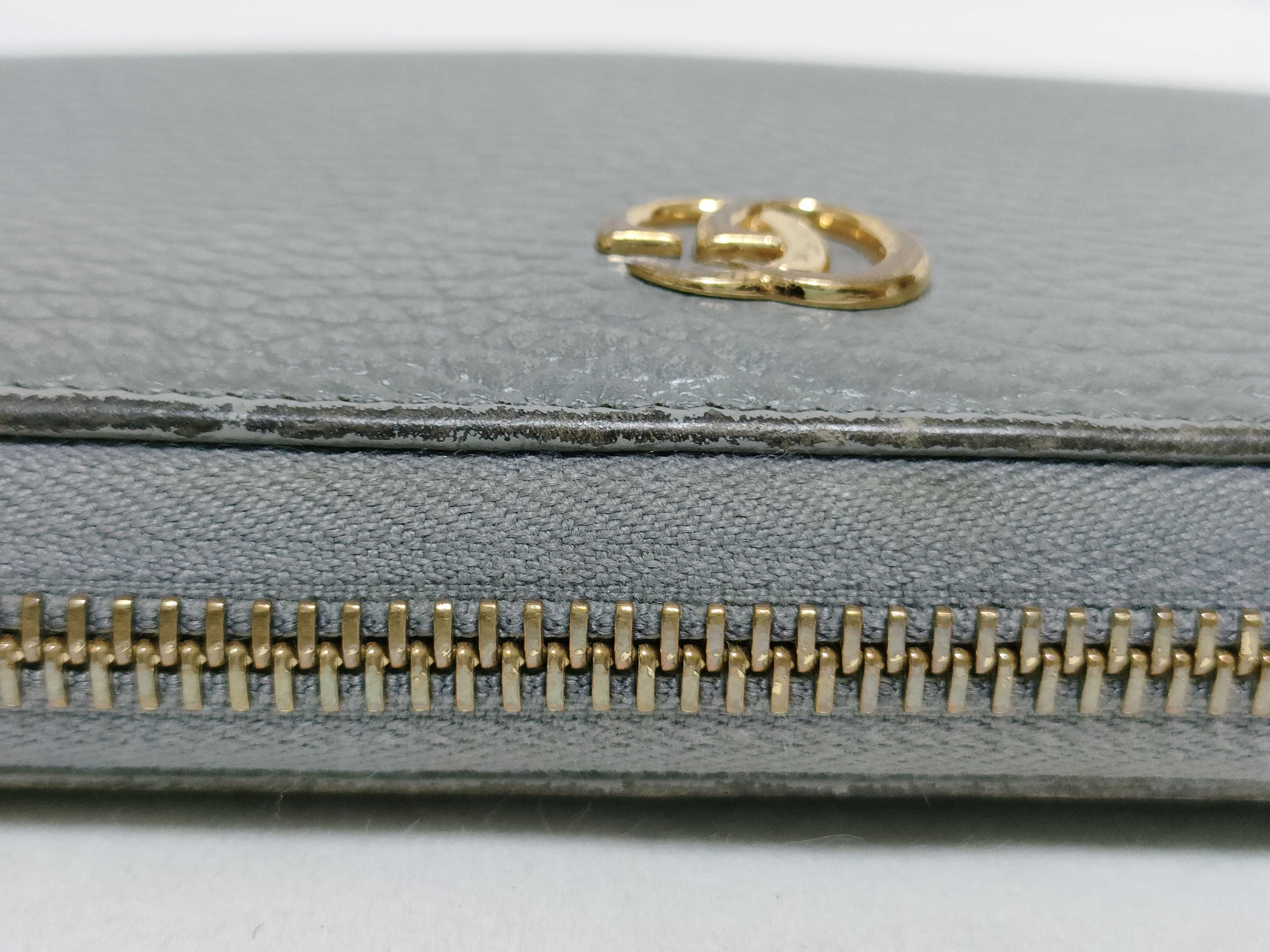 456117 Leather Double G Zip-Around Wallet, Gray, Gold Hardware — view 8