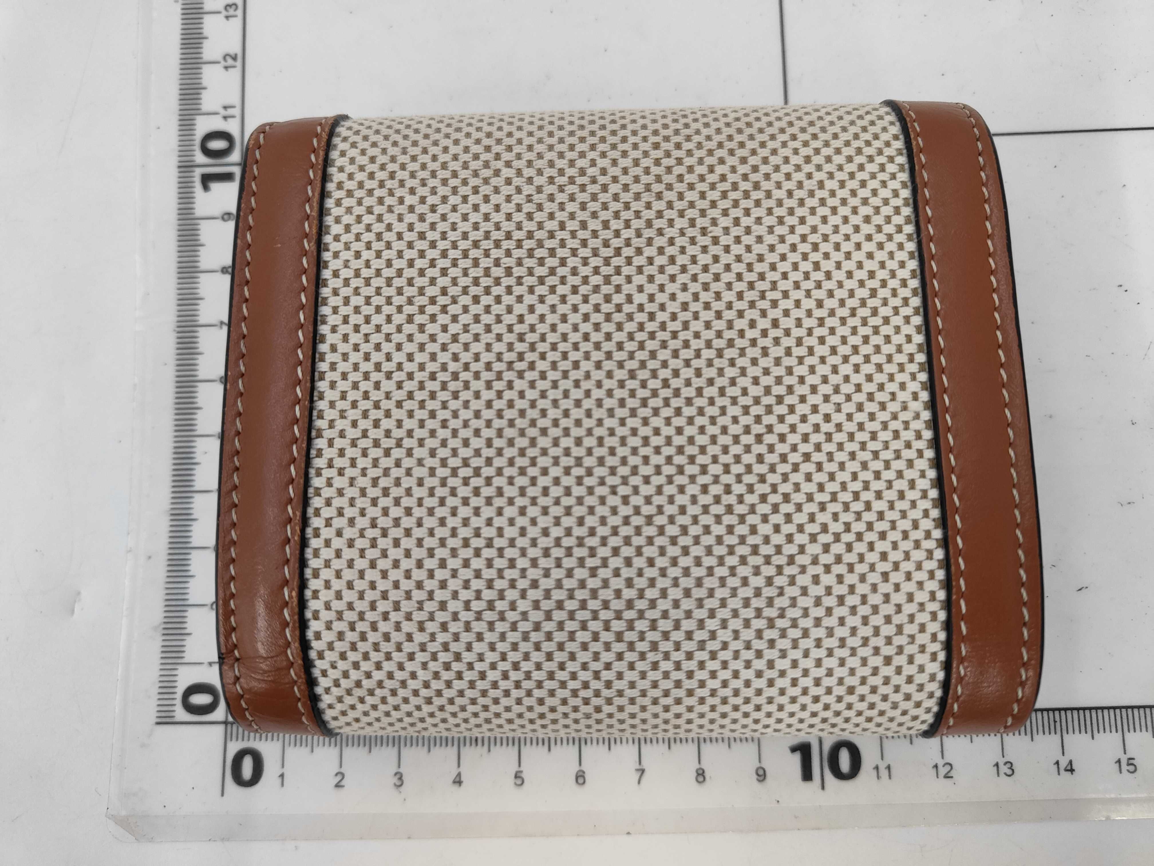 Triomphe Tri-fold Wallet, Canvas and Leather, Beige and Brown — view 2