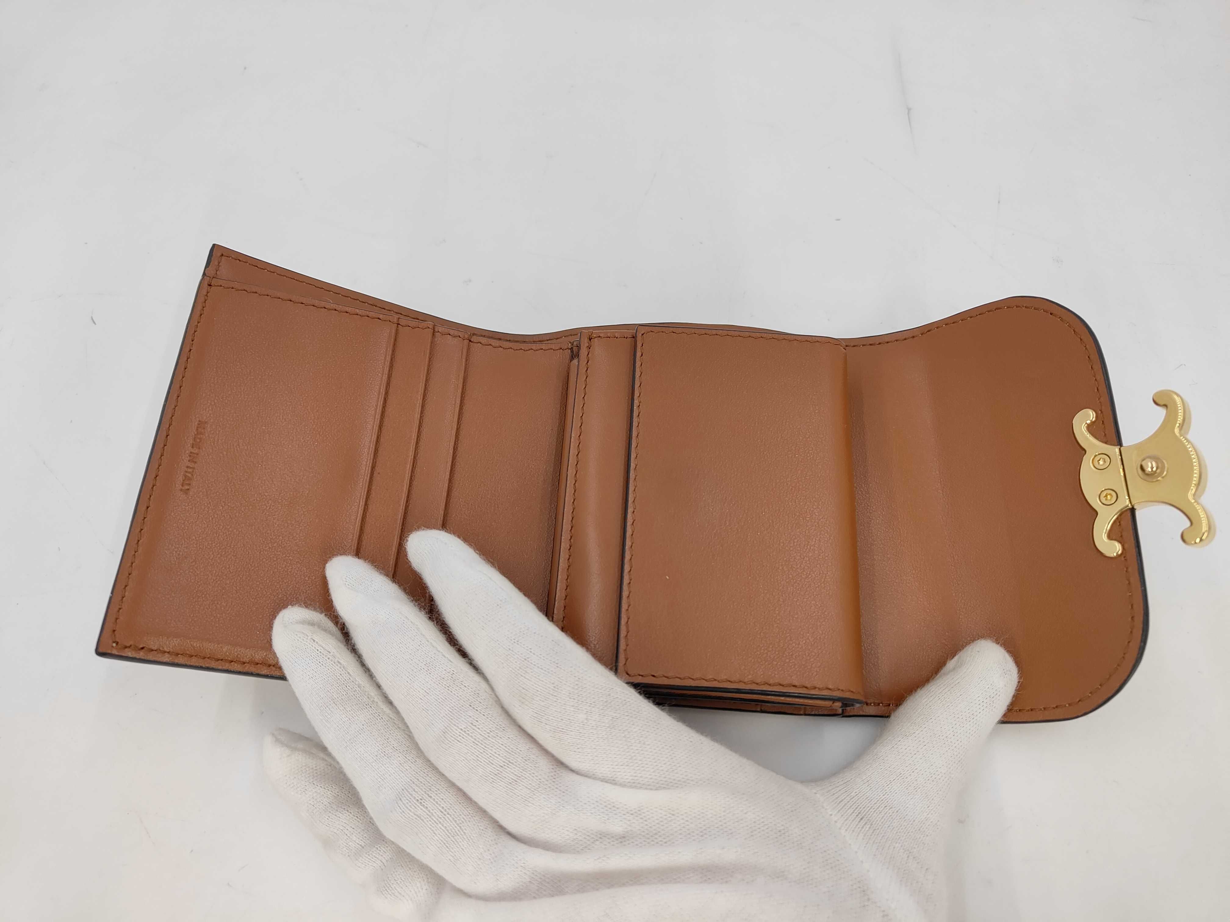 Triomphe Tri-fold Wallet, Canvas and Leather, Beige and Brown — view 6