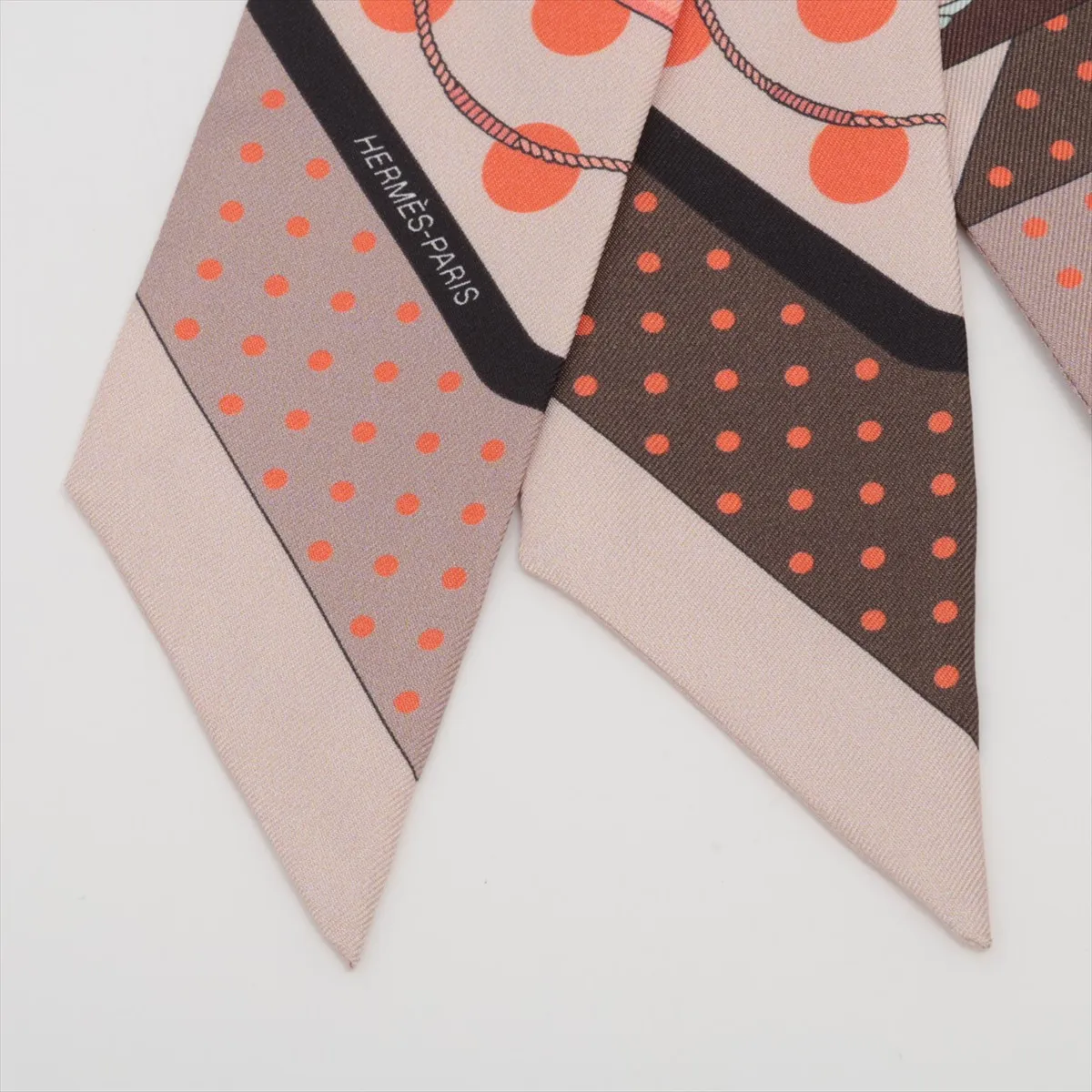 Twilly Clic Clac a Pois (clic clac dot) scarf, silk, orange. Some wear, snags, — view 2