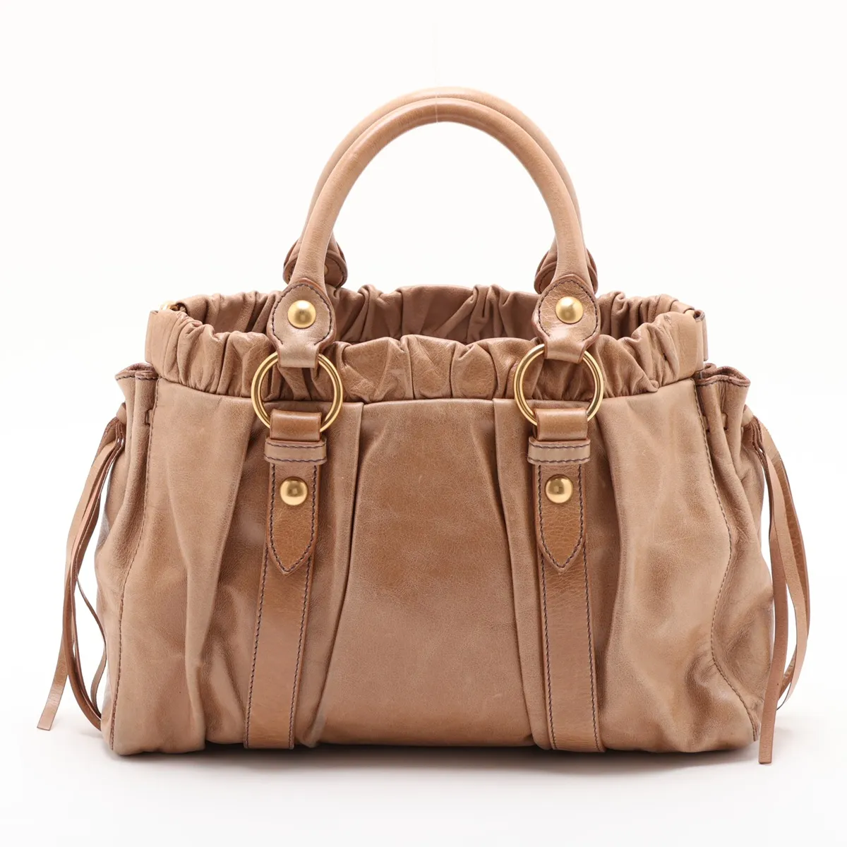 Leather 2-Way Tote Bag, Beige — view 2