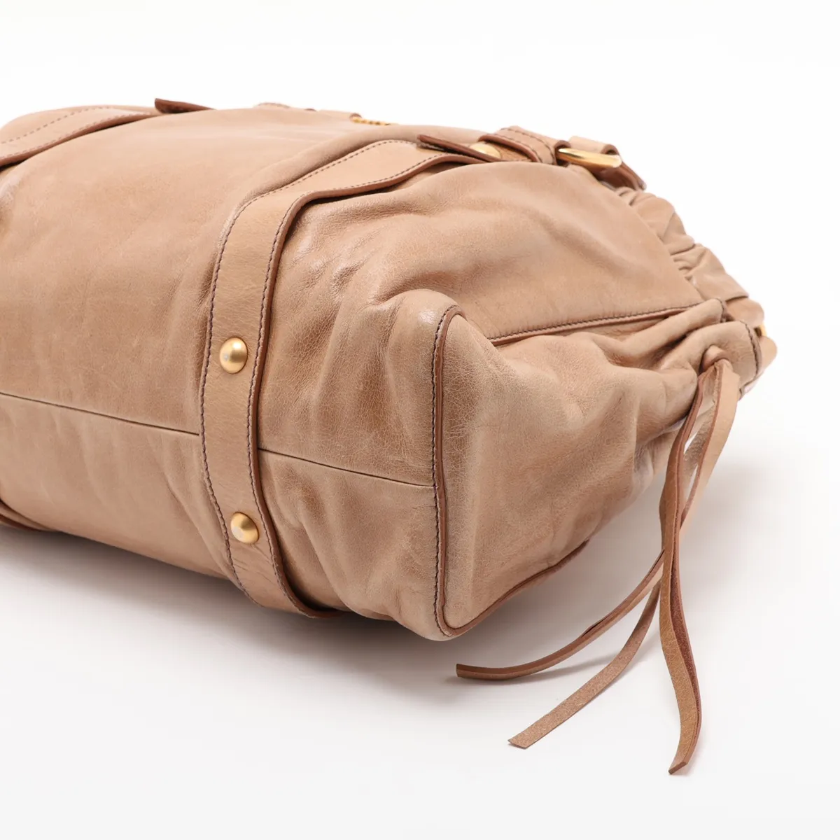 Leather 2-Way Tote Bag, Beige — view 3