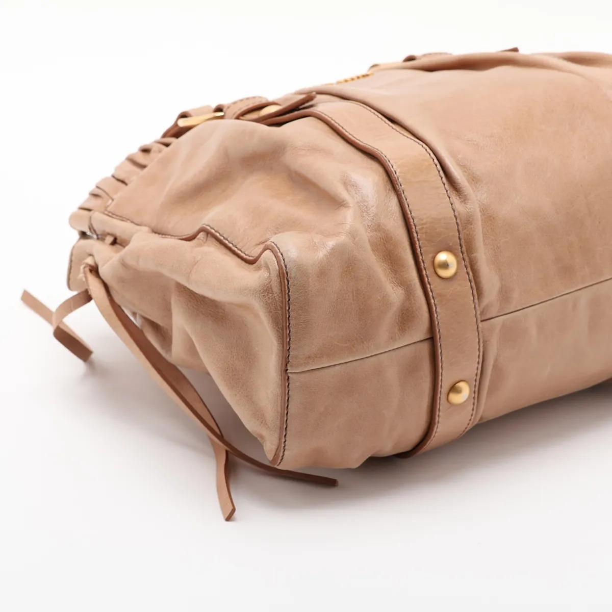 Leather 2-Way Tote Bag, Beige — view 4