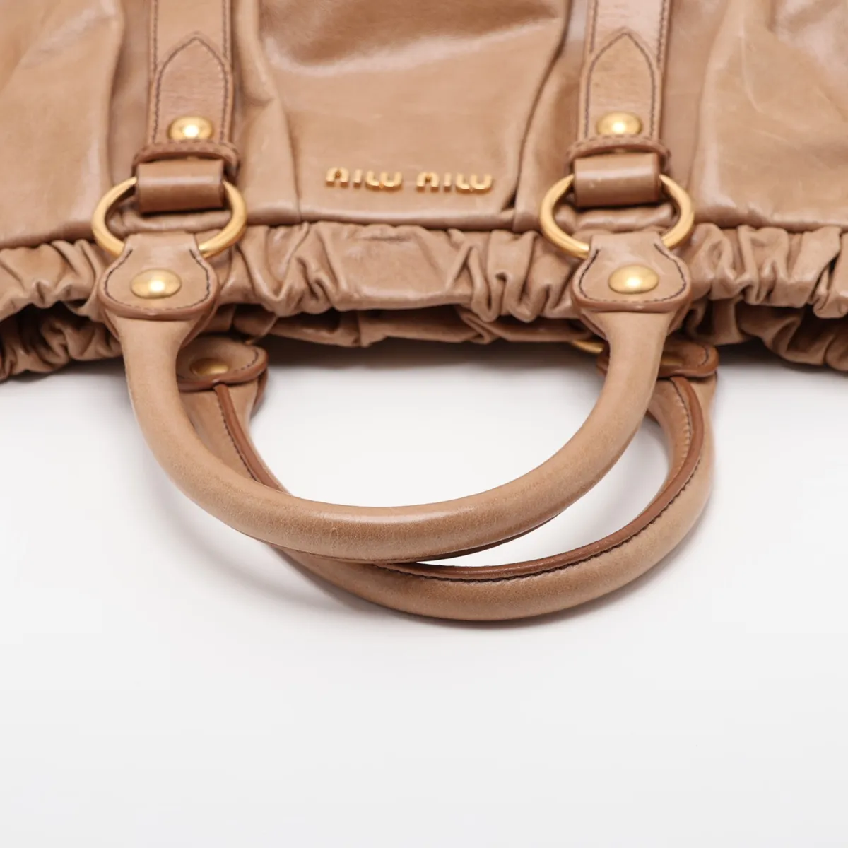 Leather 2-Way Tote Bag, Beige — view 5