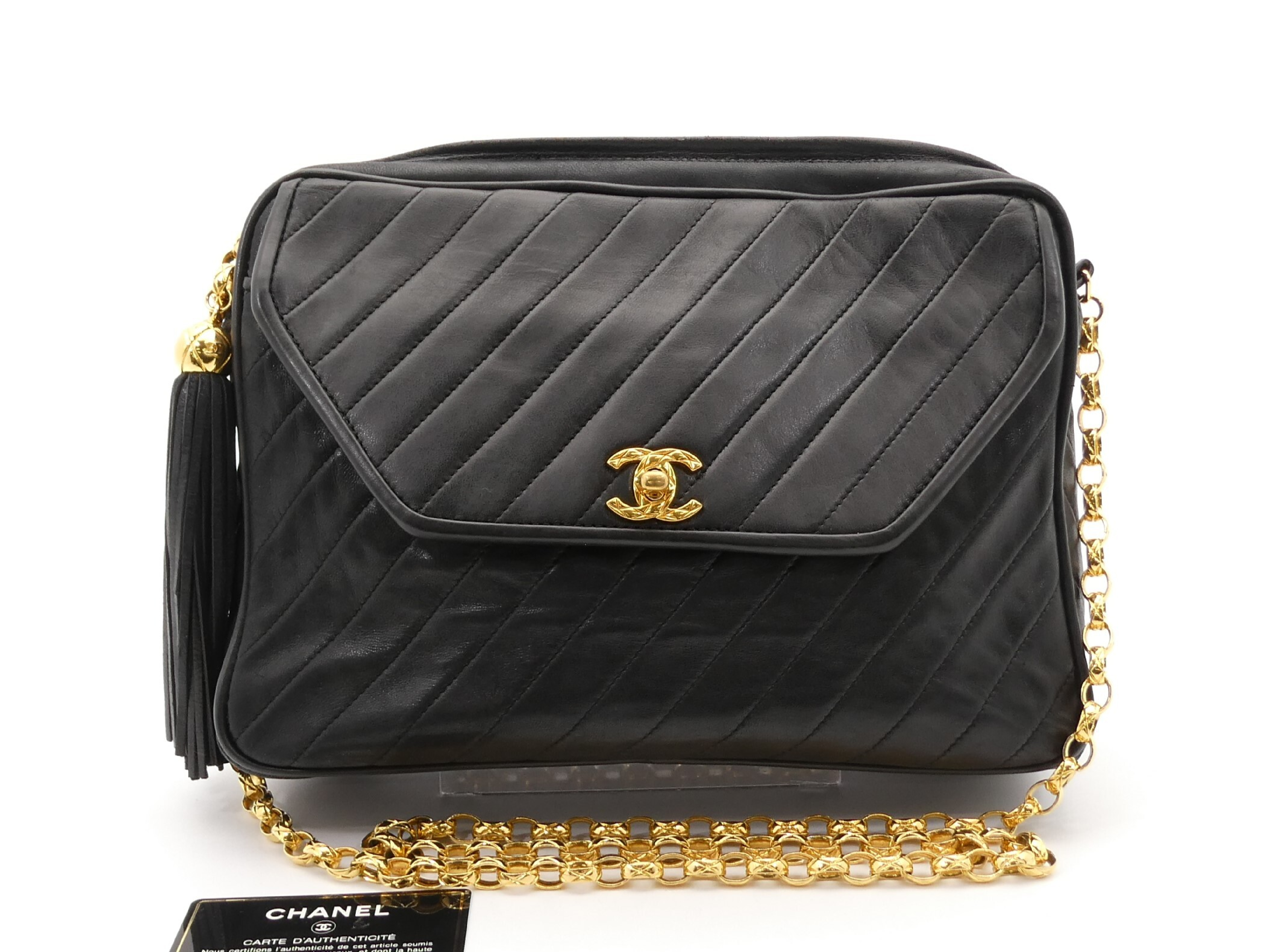 Bias Stitch Coco Mark Fringe Chain Shoulder Bag