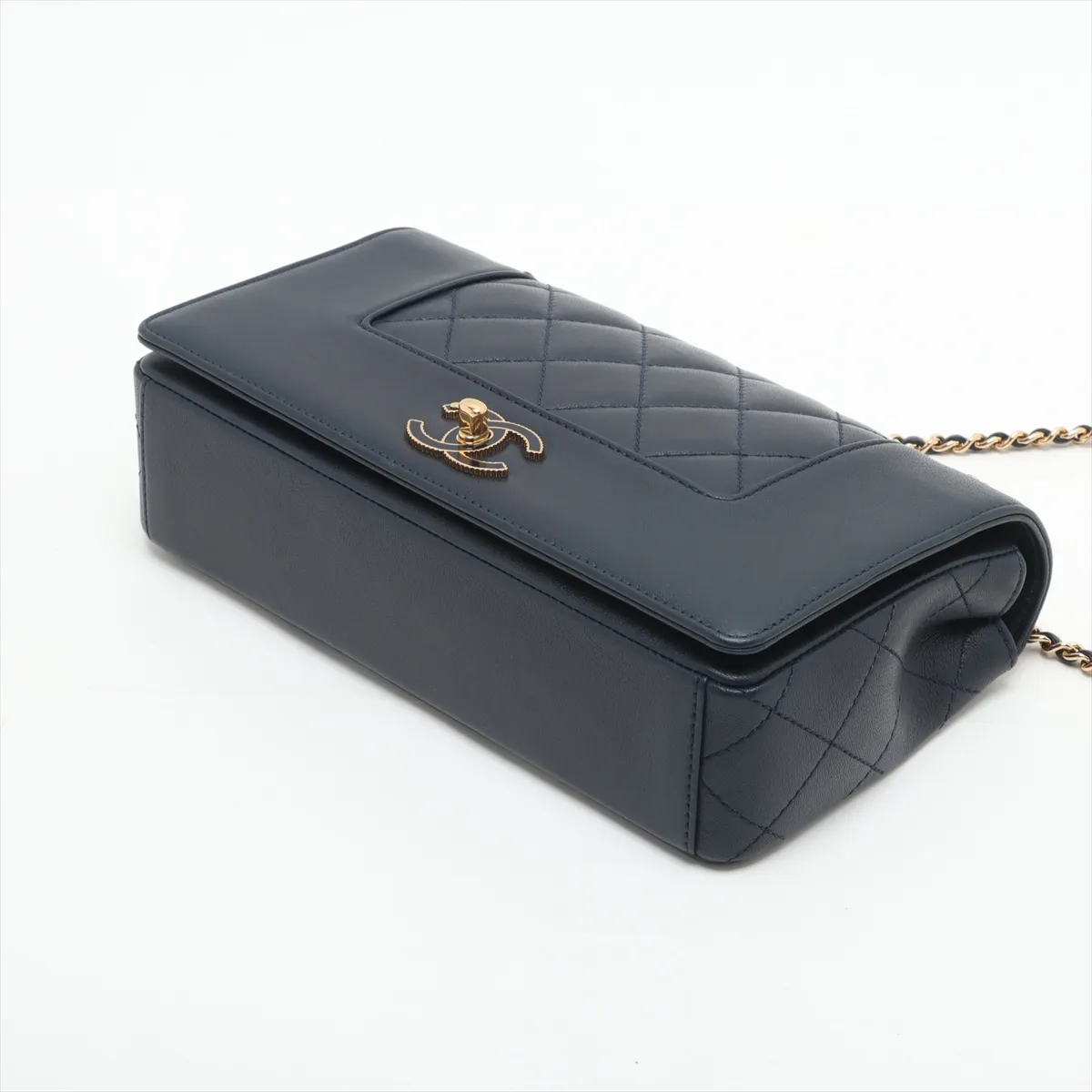 Matelasse Leather Double Flap Double Chain Bag Navy Gold Hardware 23190781 23rd Series — view 3