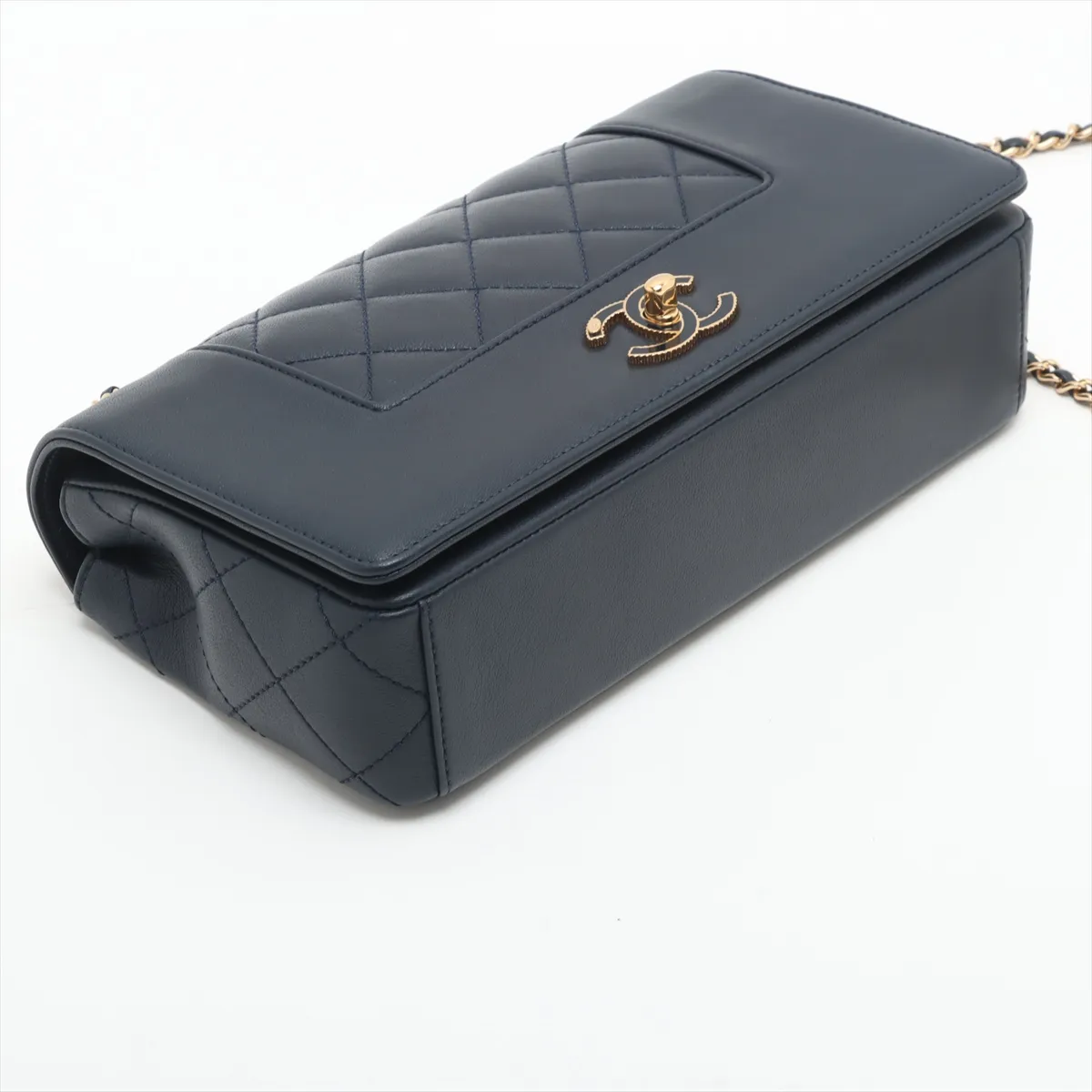 Matelasse Leather Double Flap Double Chain Bag Navy Gold Hardware 23190781 23rd Series — view 4