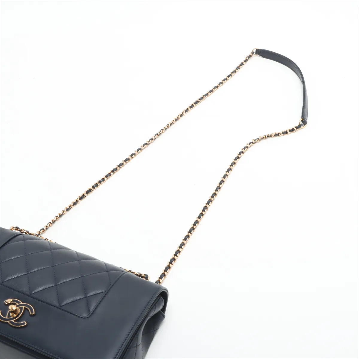 Matelasse Leather Double Flap Double Chain Bag Navy Gold Hardware 23190781 23rd Series — view 5
