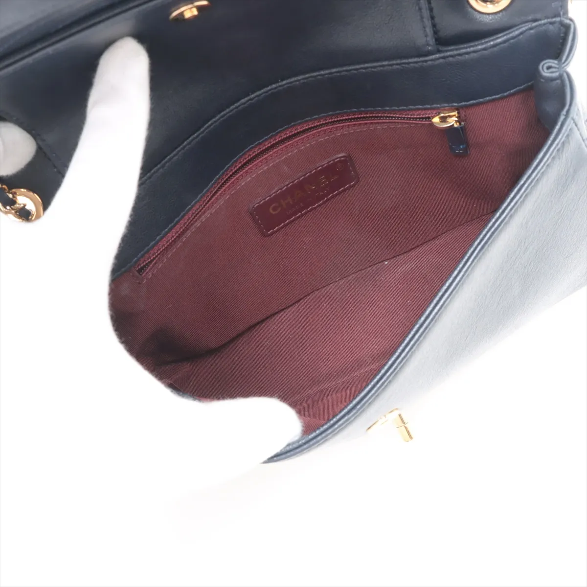 Matelasse Leather Double Flap Double Chain Bag Navy Gold Hardware 23190781 23rd Series — view 6