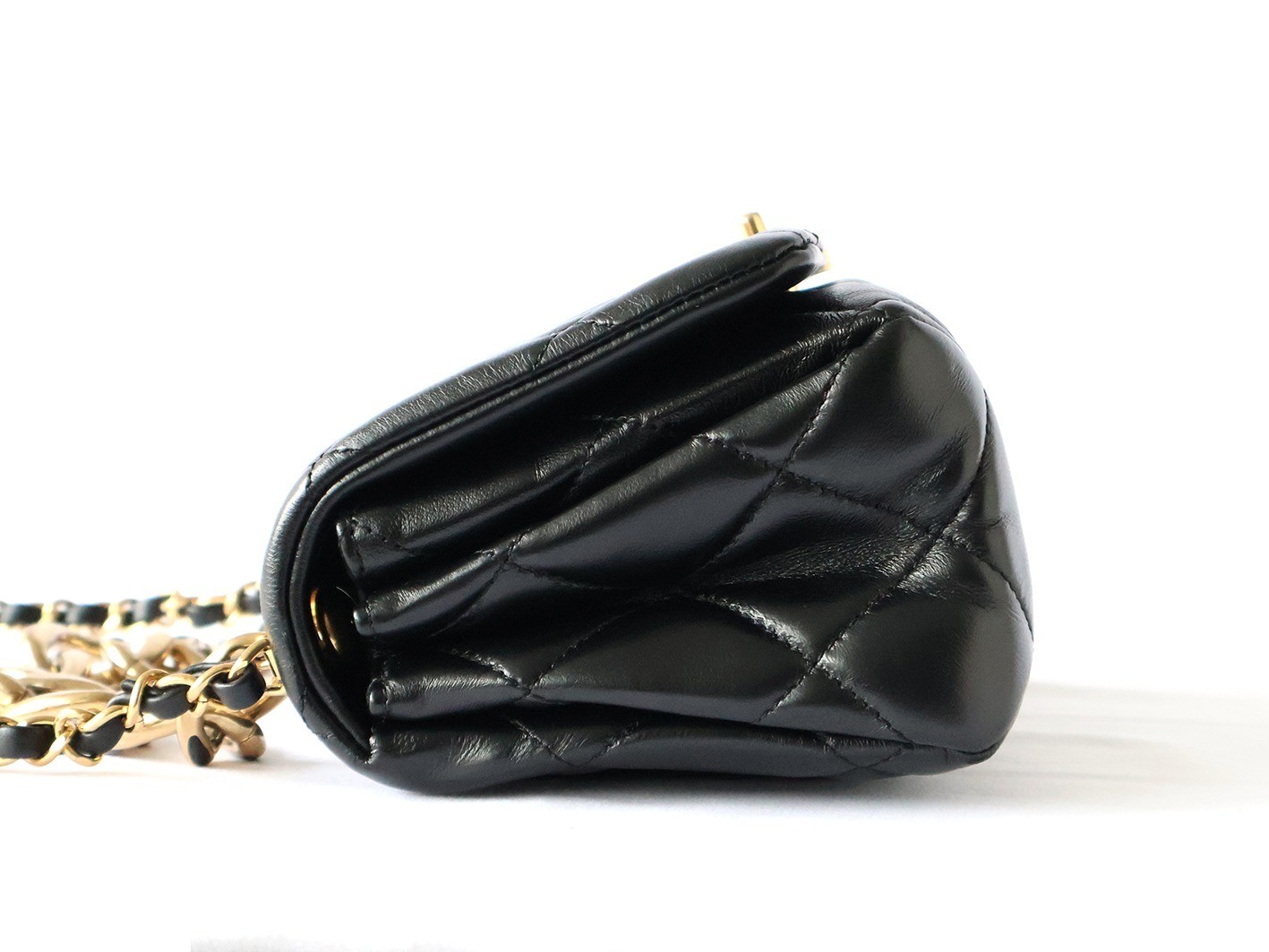 Matelassé Lambskin 2-Way Chain Shoulder Bag, Black — view 6