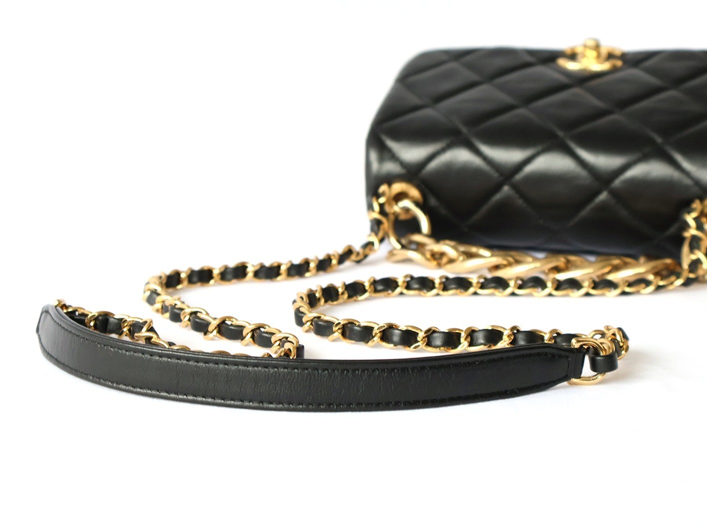 Matelassé Lambskin 2-Way Chain Shoulder Bag, Black — view 8