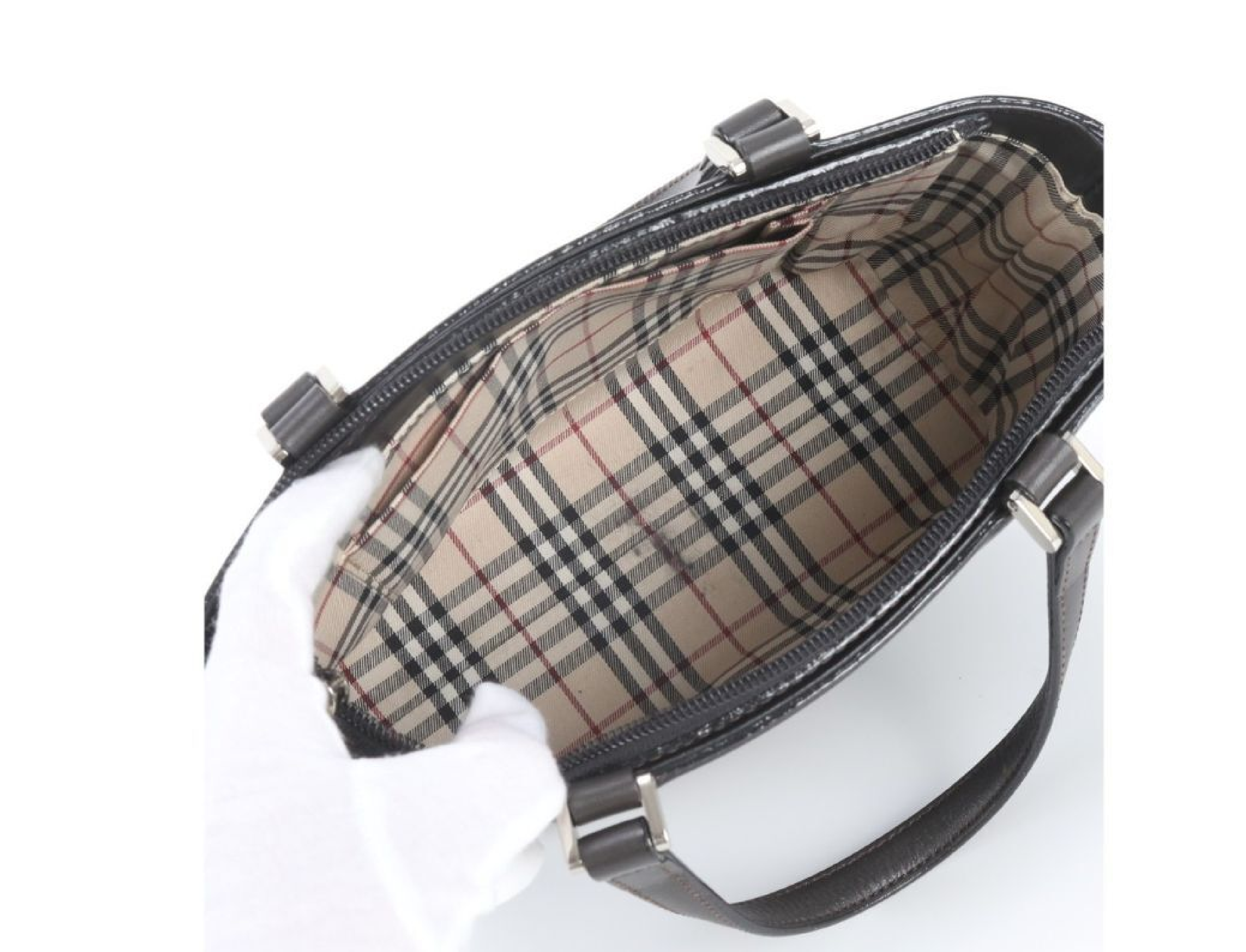 Nova Check Leather Handbag with Check Interior — view 6