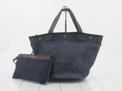 Denim logo handbag with pouch