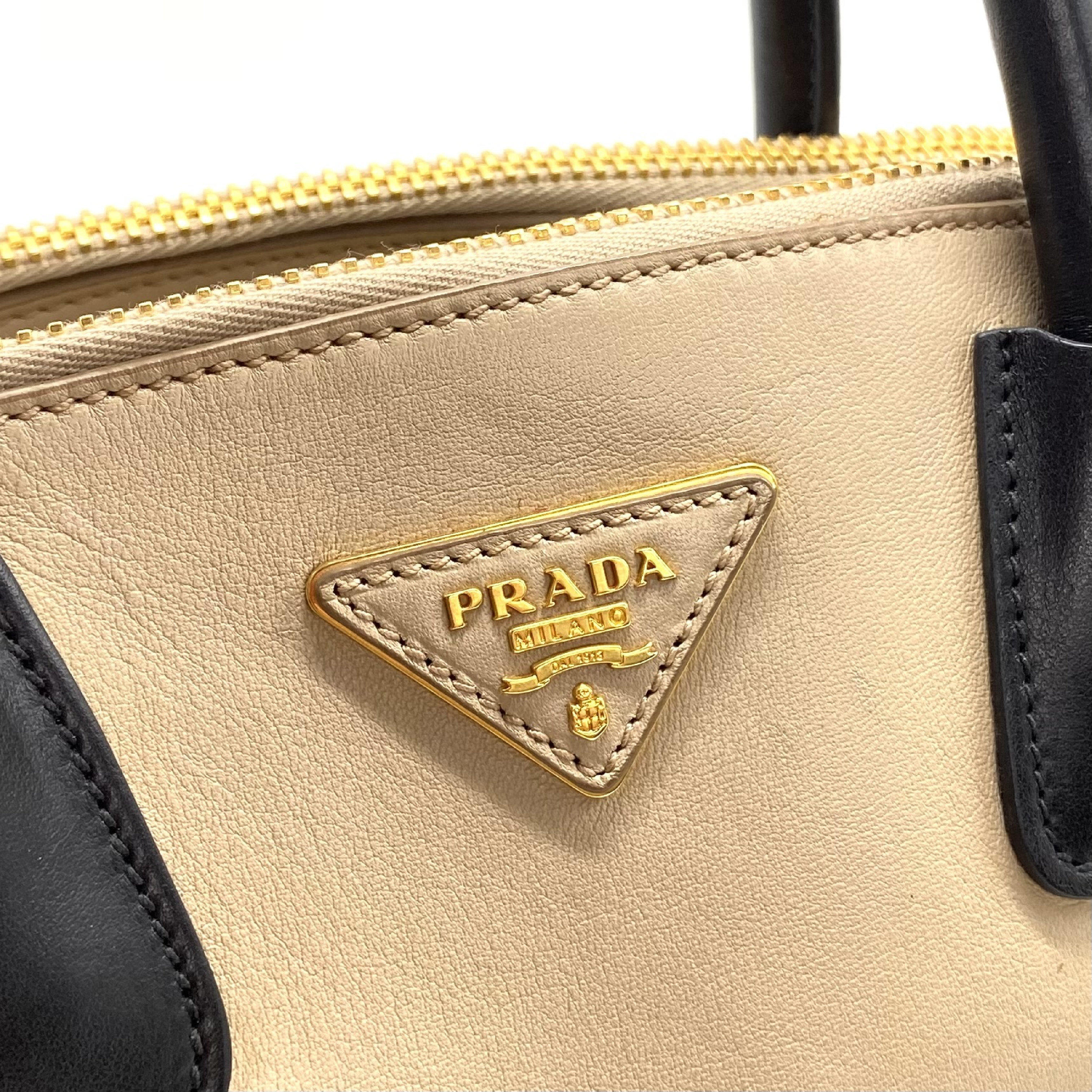 Triangle Logo Leather Handbag with White Tag, Size 7 — view 6