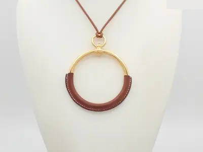 Loopgran Leather Necklace with Gold Hardware, Neck Circumference Approx. 80cm