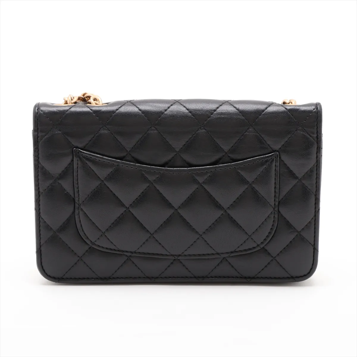 Matelassé Lambskin Chain Wallet, Black with Gold Hardware, H53NL31G, Random Plate — view 2