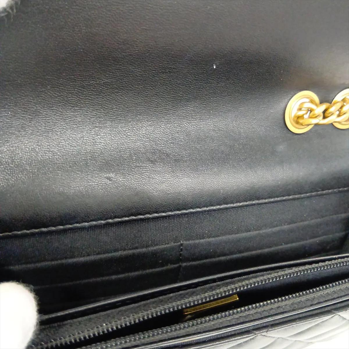 Matelassé Lambskin Chain Wallet, Black with Gold Hardware, H53NL31G, Random Plate — view 12