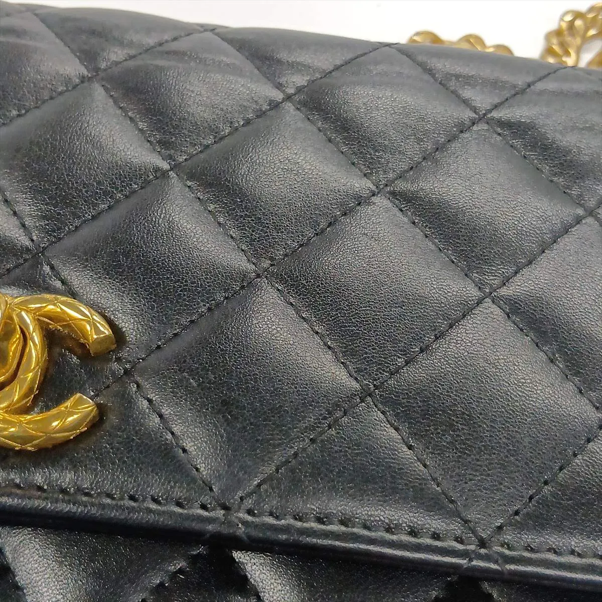 Matelassé Lambskin Chain Wallet, Black with Gold Hardware, H53NL31G, Random Plate — view 14