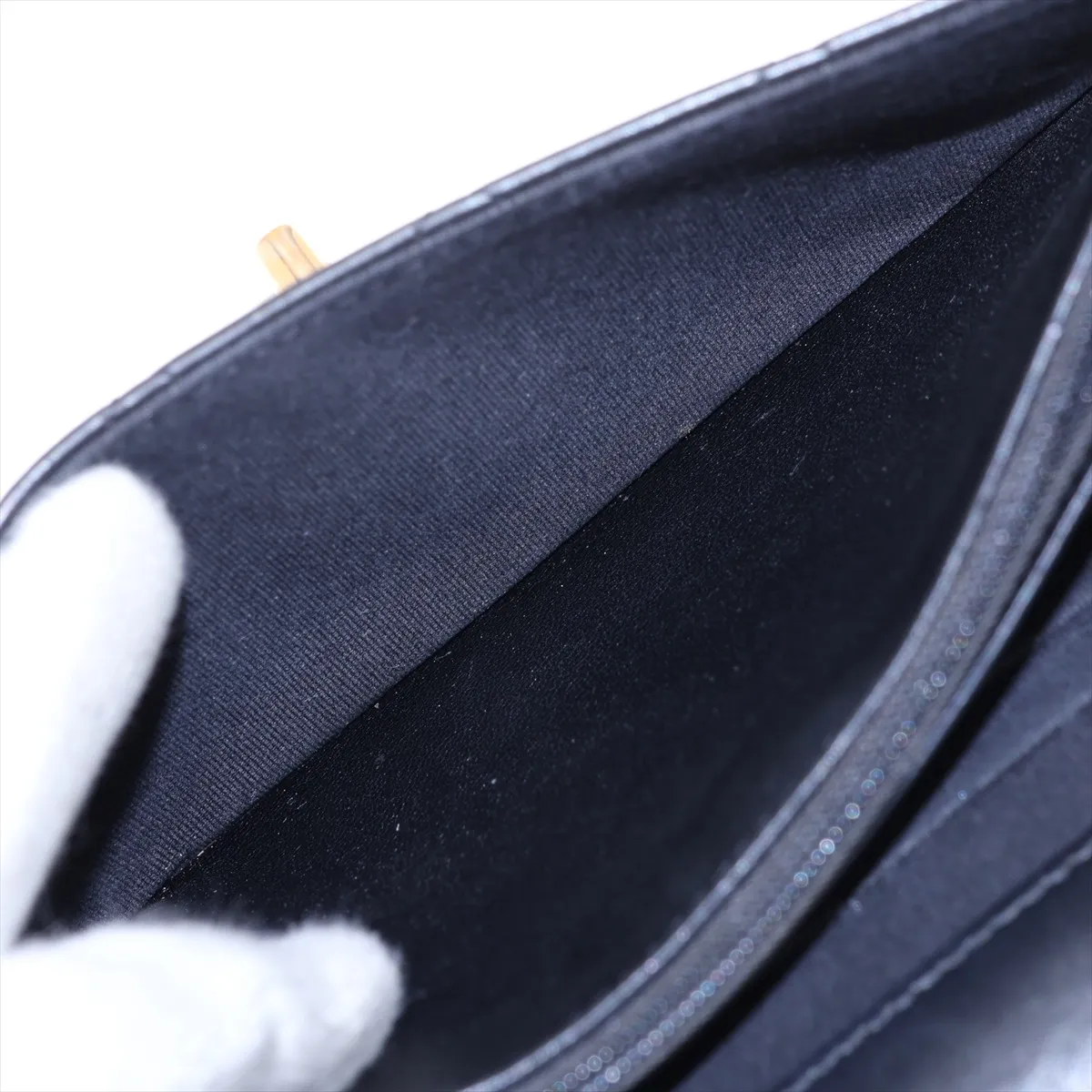 Matelassé Lambskin Chain Wallet, Black with Gold Hardware, H53NL31G, Random Plate — view 9