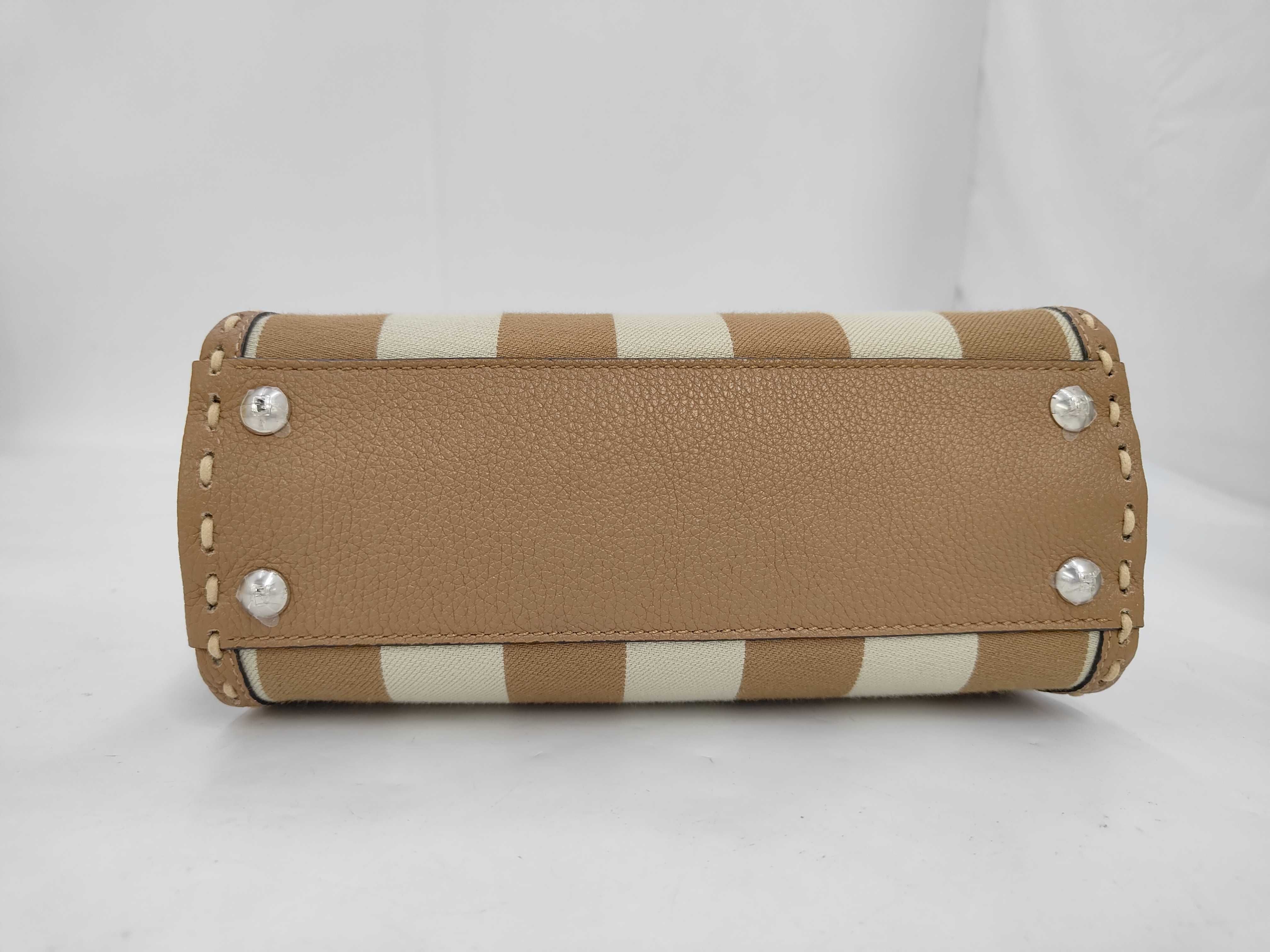 Peekaboo Mini Selleria Stripe Calfskin Canvas Brown Beige Silver Hardware 8BN244 Shoulder Bag — view 3