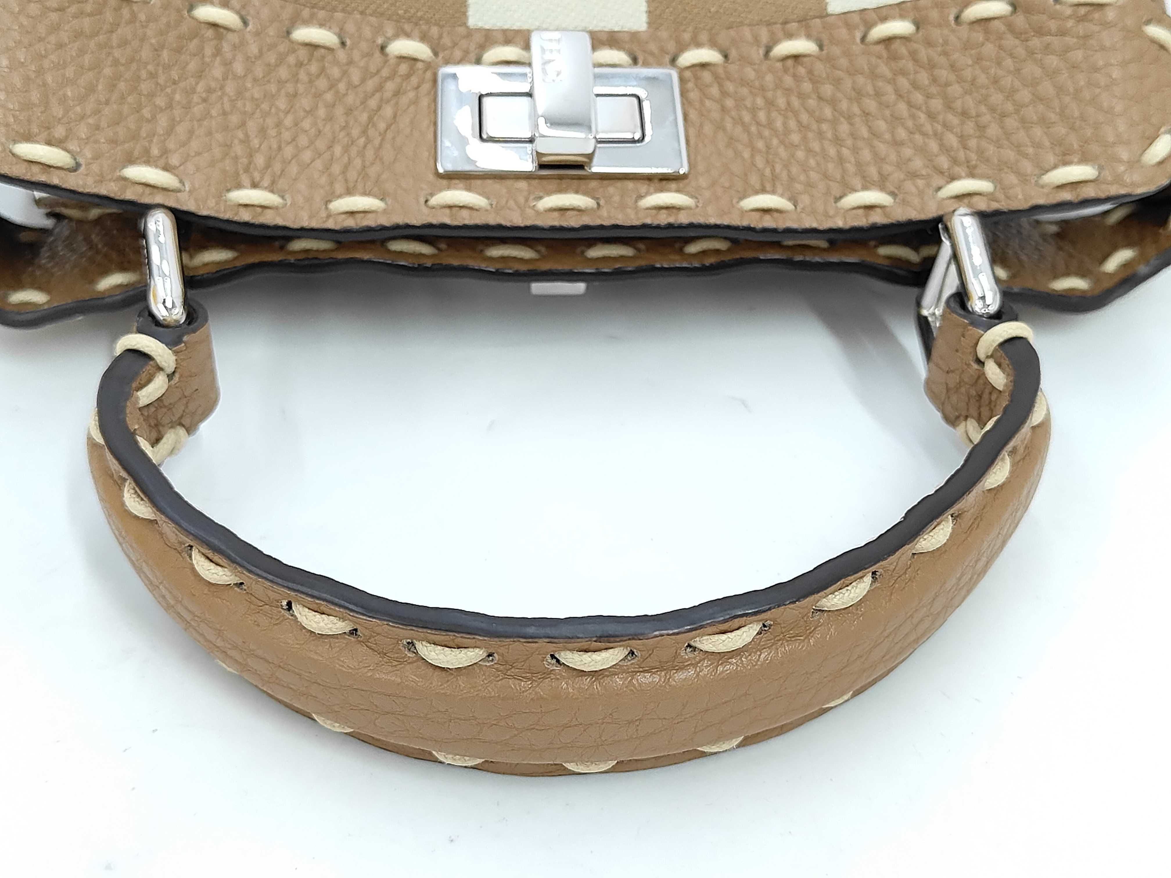 Peekaboo Mini Selleria Stripe Calfskin Canvas Brown Beige Silver Hardware 8BN244 Shoulder Bag — view 5