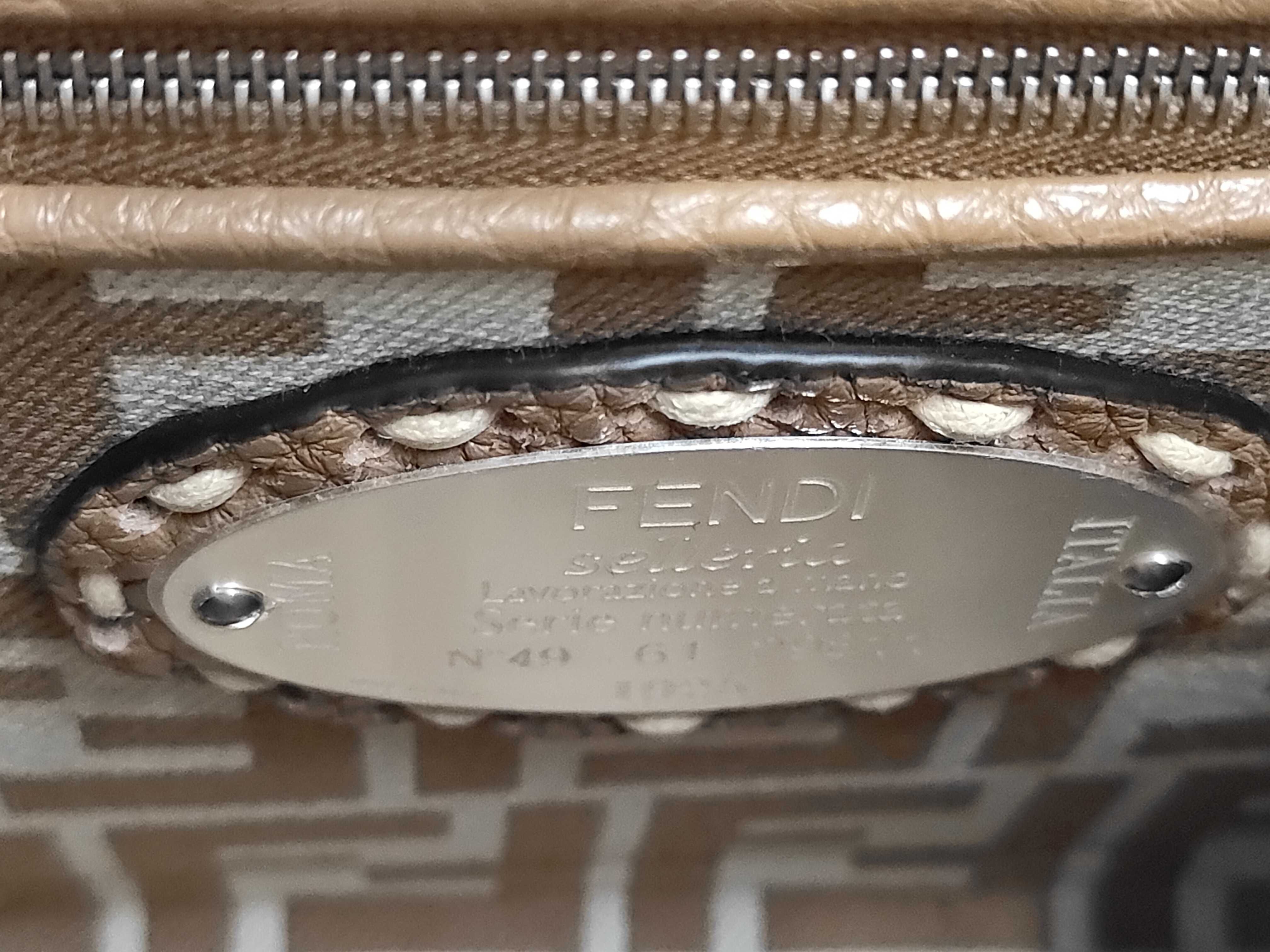Peekaboo Mini Selleria Stripe Calfskin Canvas Brown Beige Silver Hardware 8BN244 Shoulder Bag — view 9