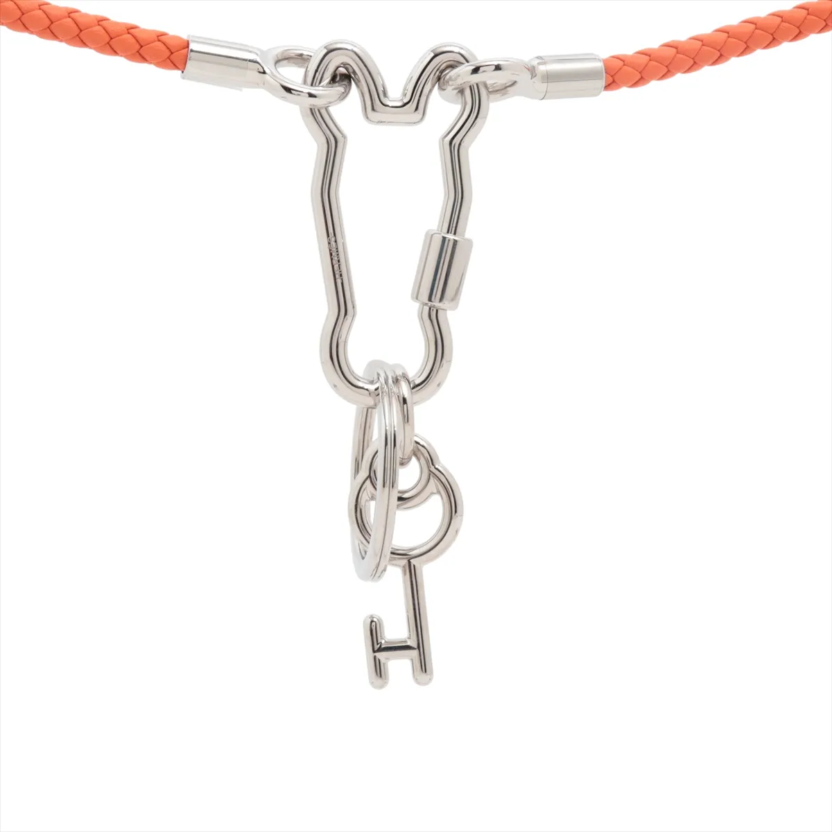 Clé Cheval Muscton Necklace, GP x Leather, Orange x Silver. Shows