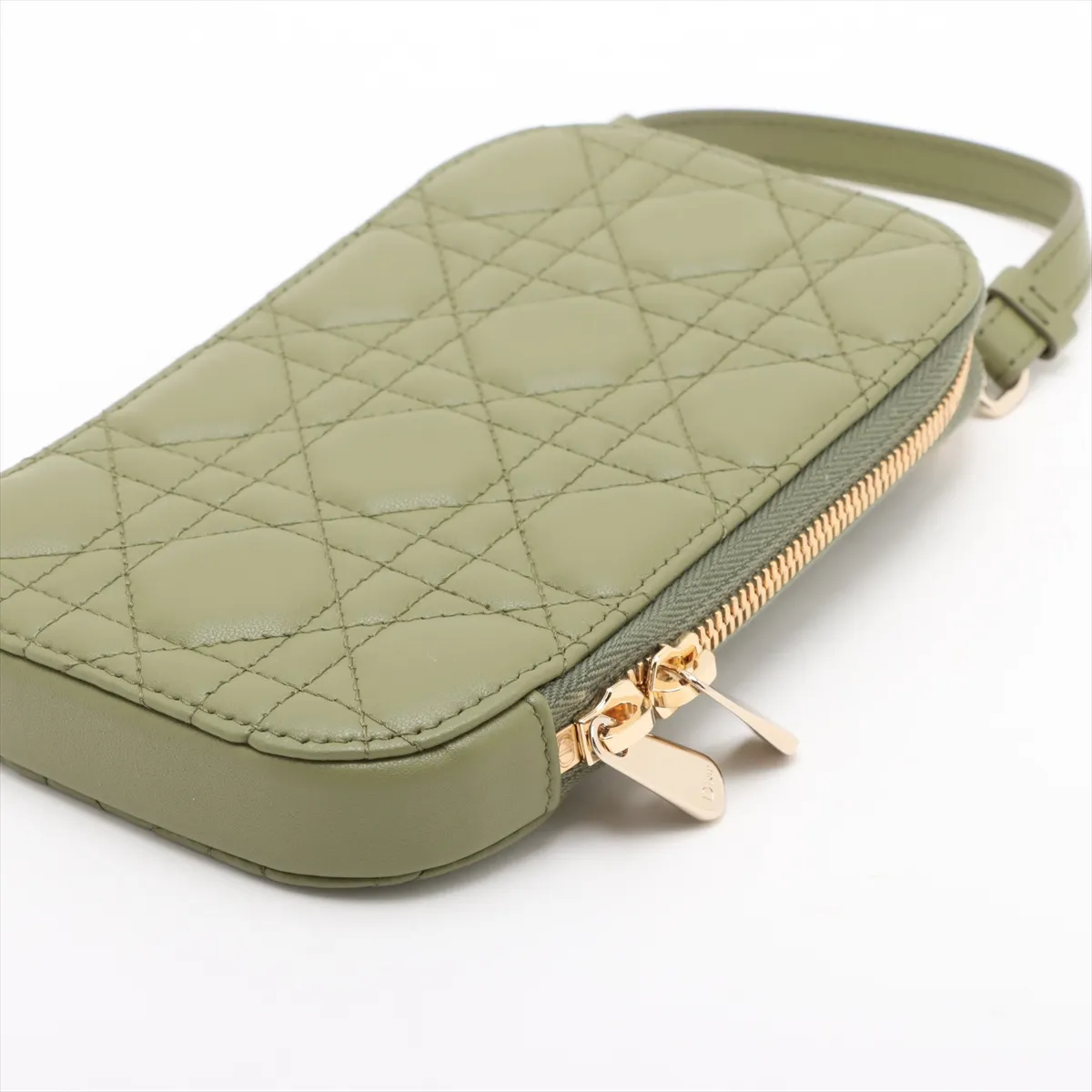 Cannage Phone Holder Leather Phone Holder Green No Strap — view 3