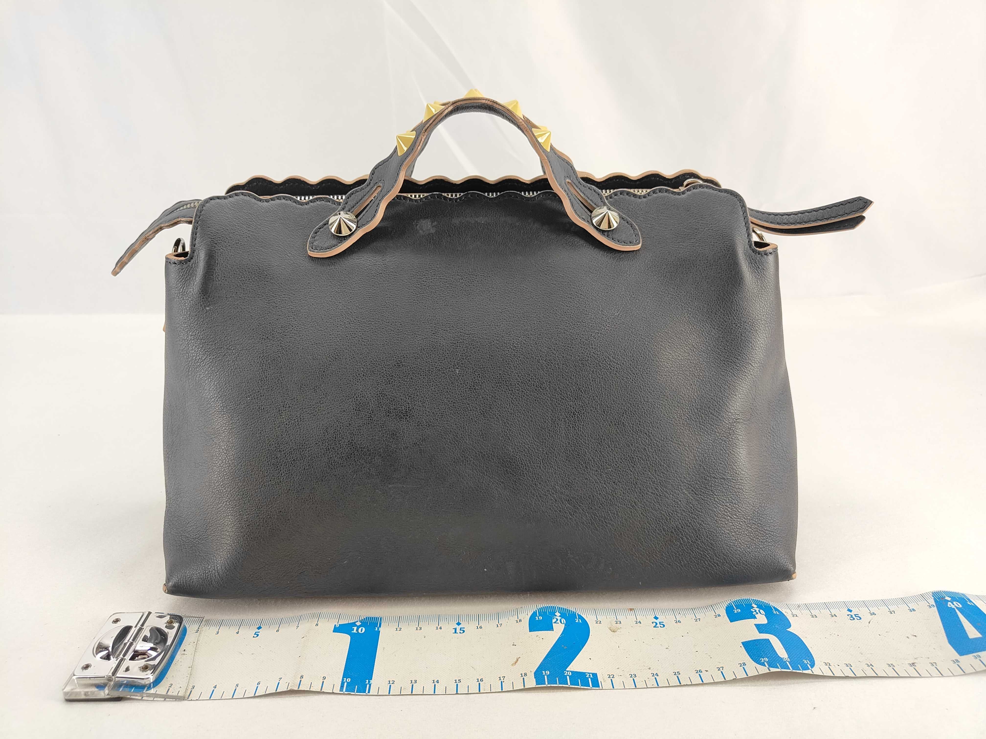 ID-By the Way Cowskin 2-Way Handbag Black #8BL125 with strap — view 2