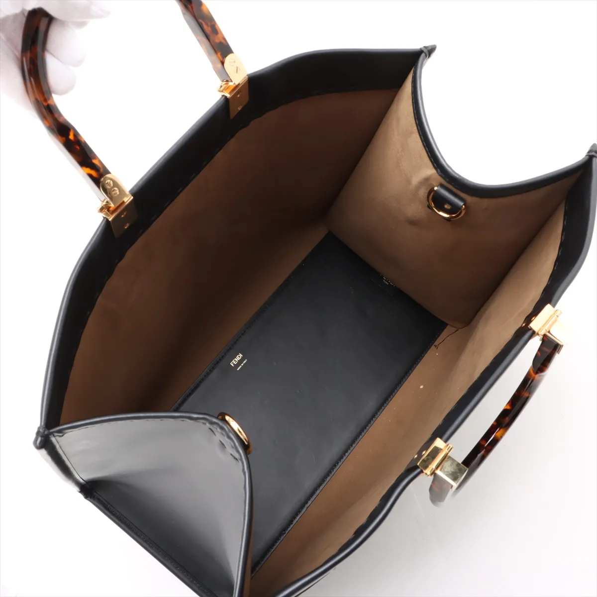 Sunshine Leather Tote Bag, Black, 8BH372 — view 7
