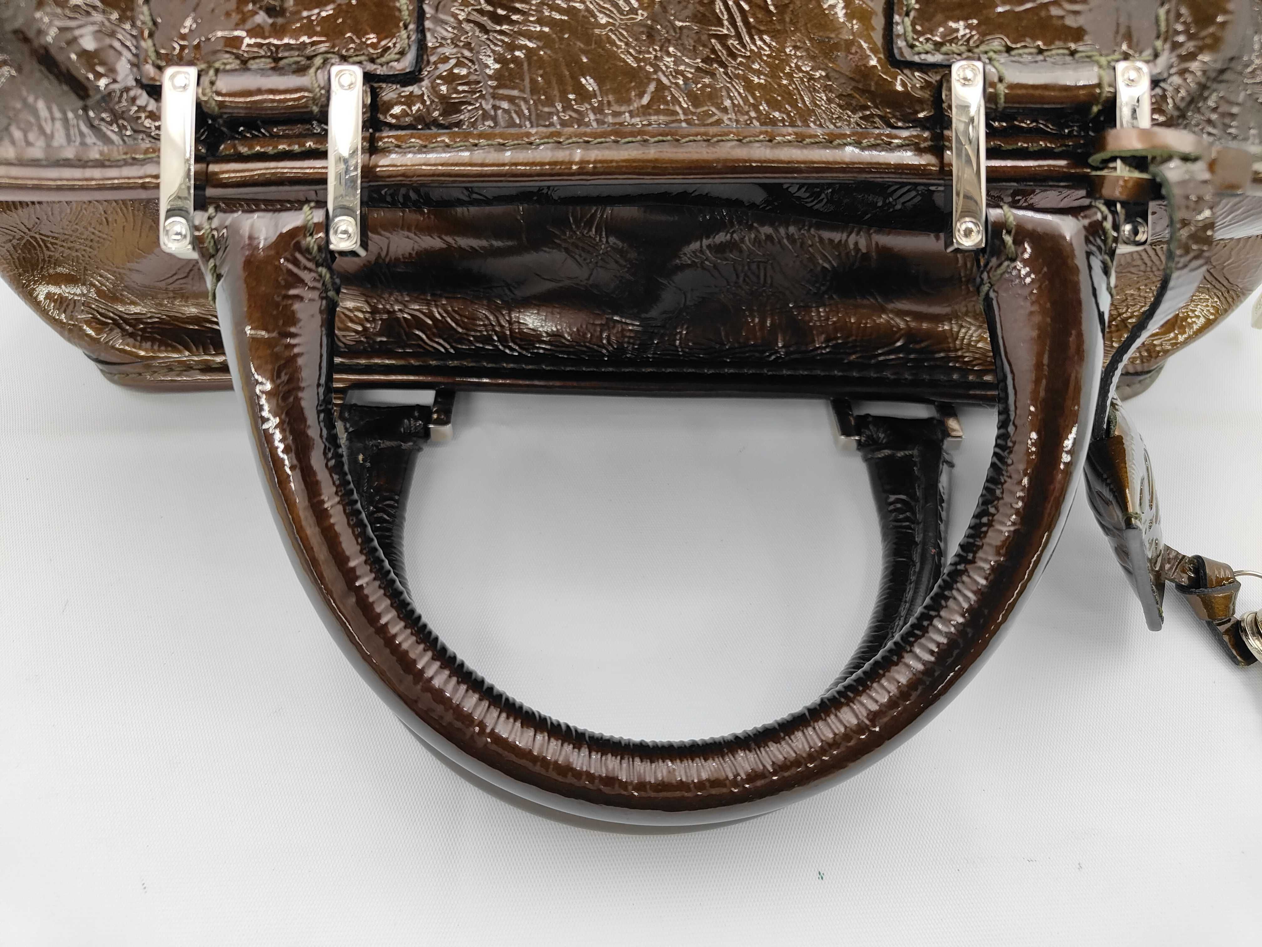 Amazona Patent Handbag Brown Boston Bag — view 3