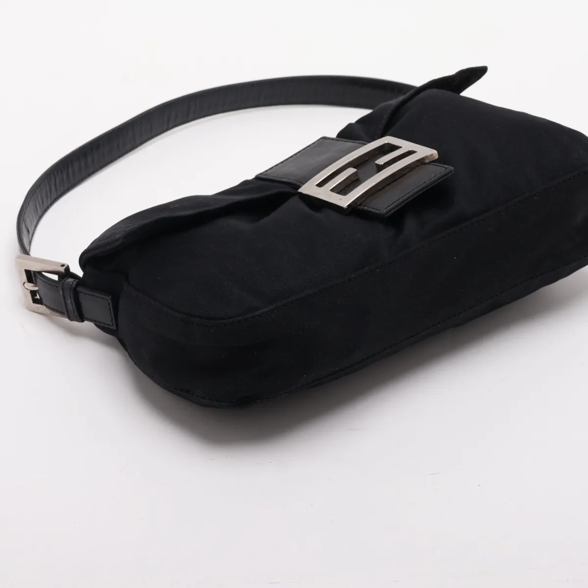 Mamma Bucket Nylon x Leather Shoulder Bag, Black — view 4