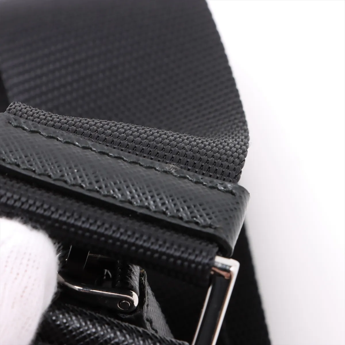 Tessuto Nylon x Leather Shoulder Bag Black — view 10