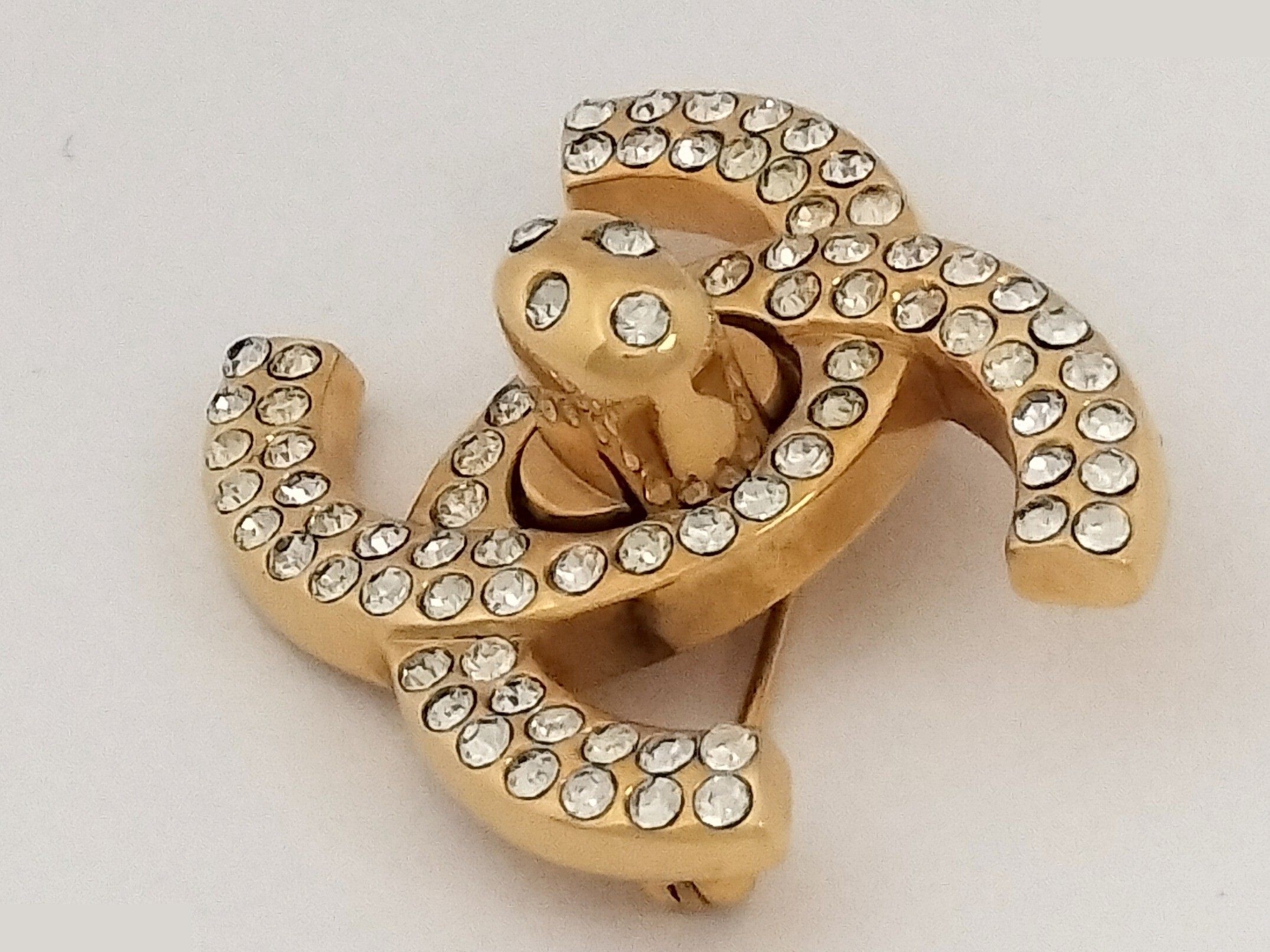 Coco Rhinestone Turnlock Gold Brooch — view 6