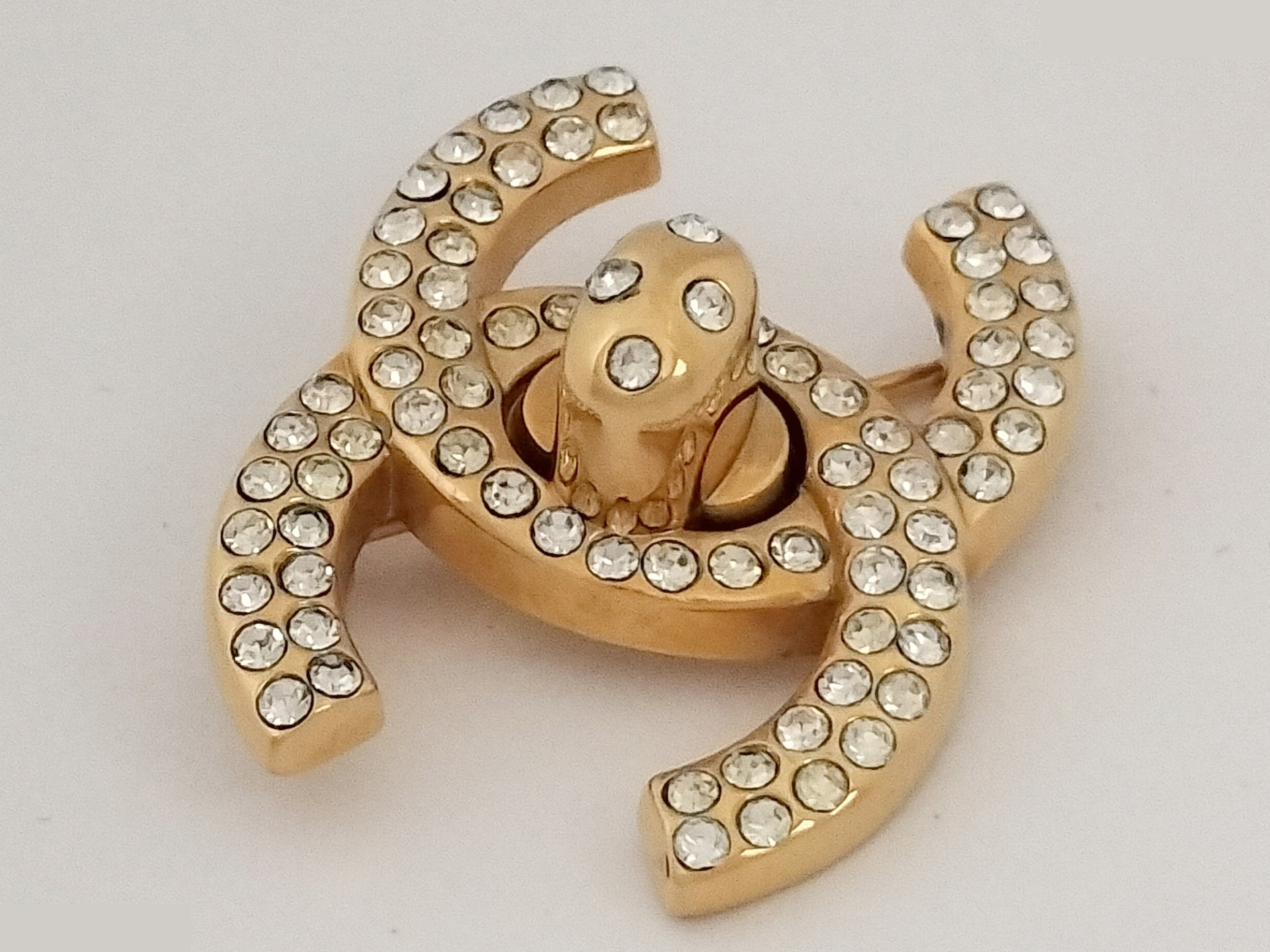 Coco Rhinestone Turnlock Gold Brooch — view 7
