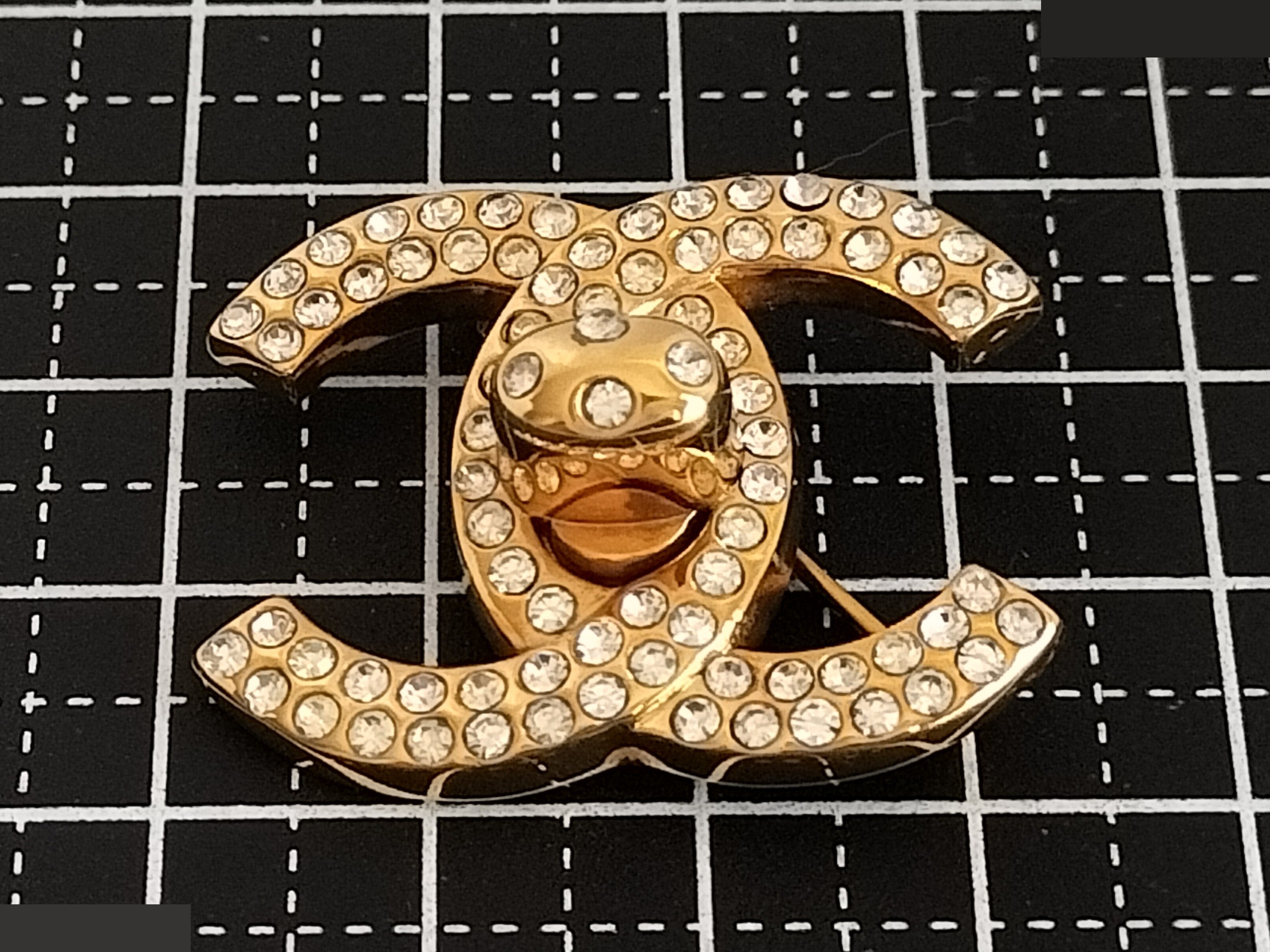 Coco Rhinestone Turnlock Gold Brooch — view 9
