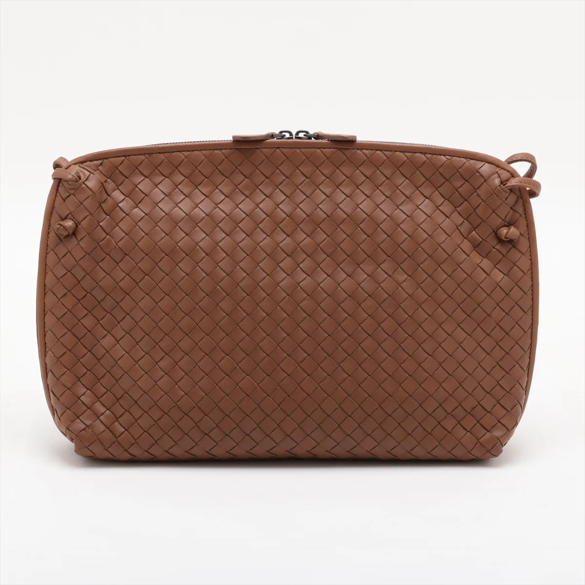 Intrecciato Nodini 245355 Leather Shoulder Bag, Brown, with Mirror — view 2