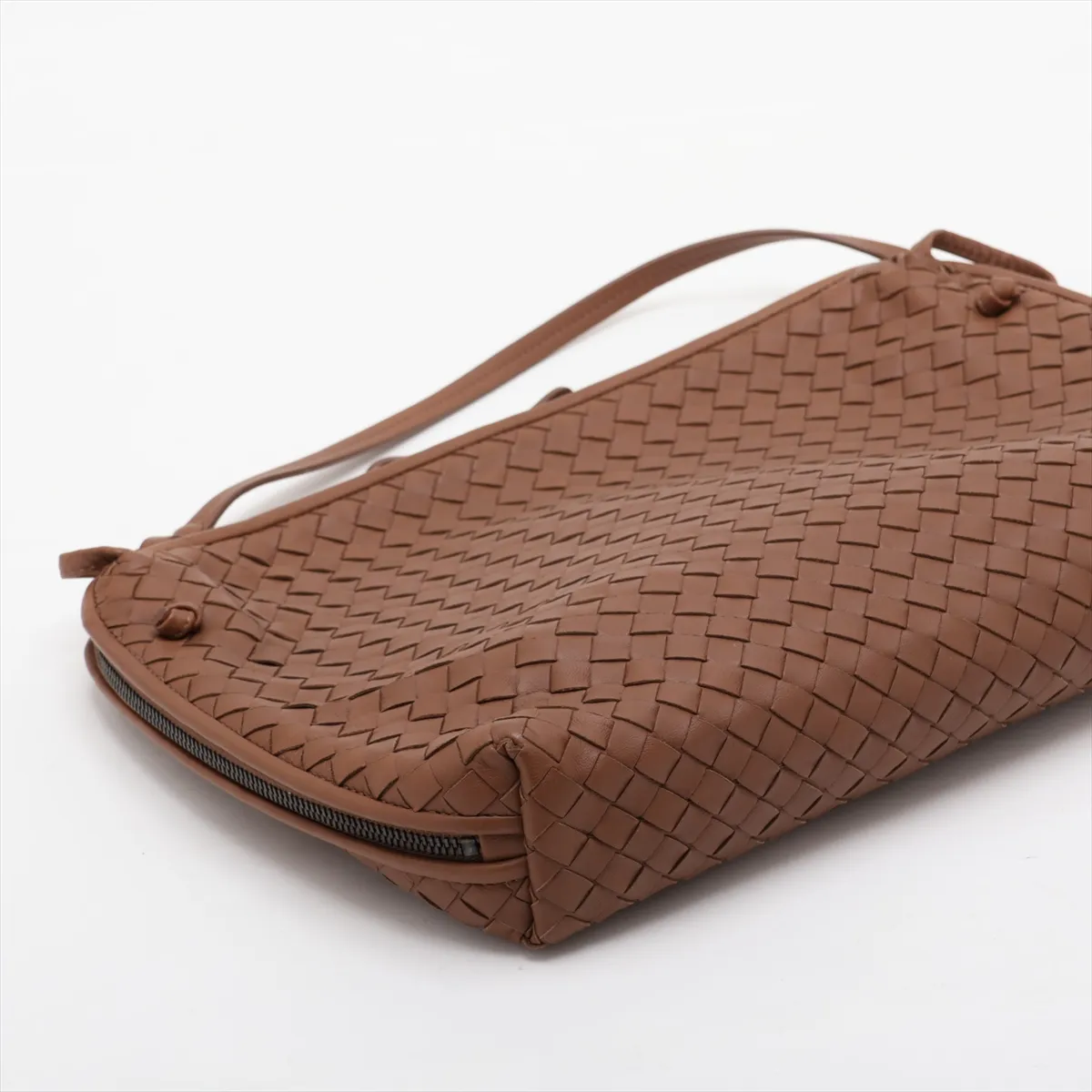 Intrecciato Nodini 245355 Leather Shoulder Bag, Brown, with Mirror — view 4