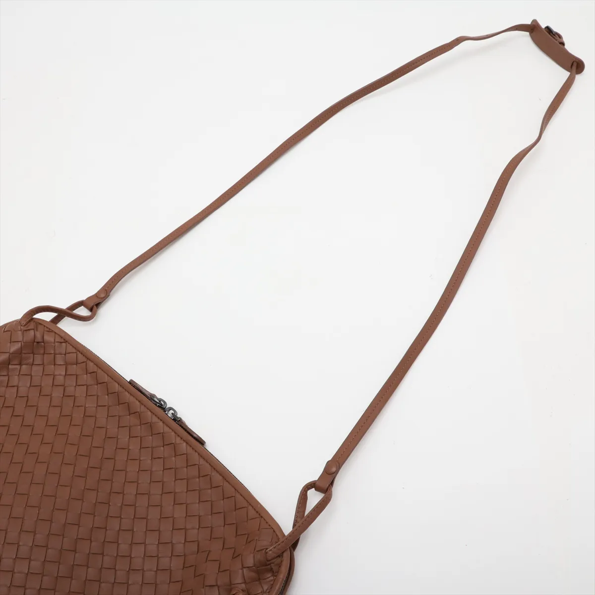 Intrecciato Nodini 245355 Leather Shoulder Bag, Brown, with Mirror — view 5