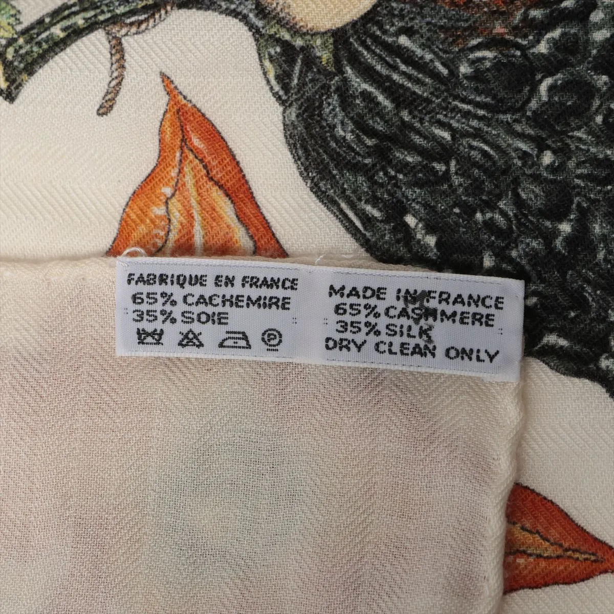 Carre 90 CITROUILLES & COLOQU INTES Pumpkin and Colocint Scarf, Cashmere x Silk, Beige. Shows wear, — view 7