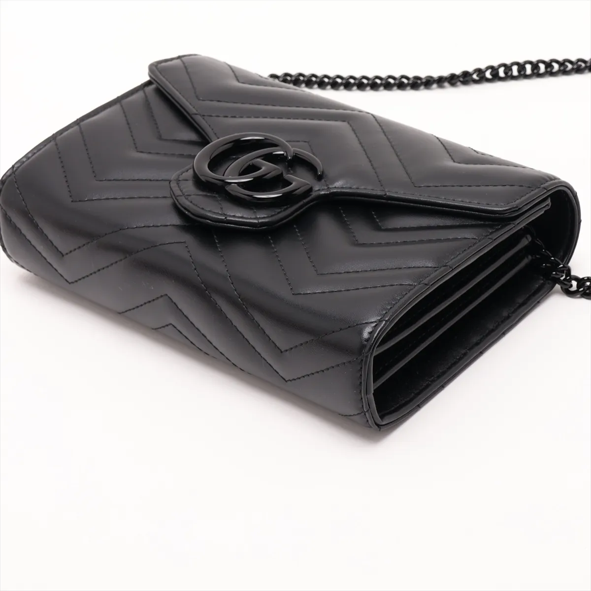 GG Marmont Leather Chain Wallet, Black, 474575 — view 3