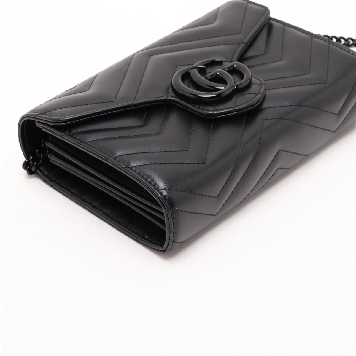 GG Marmont Leather Chain Wallet, Black, 474575 — view 4