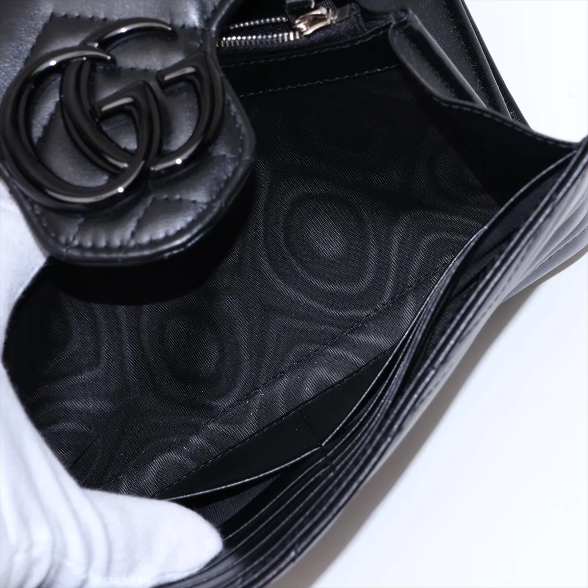 GG Marmont Leather Chain Wallet, Black, 474575 — view 7