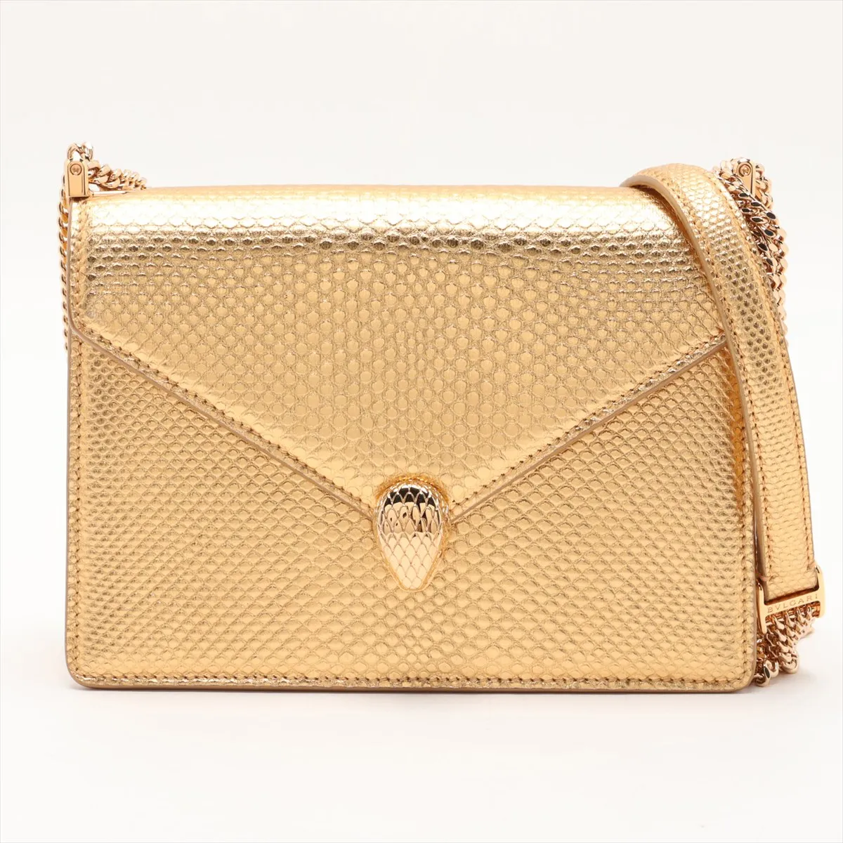 Serpenti Leather Chain Shoulder Bag, Gold, with Mirror