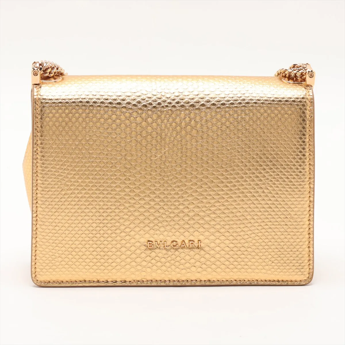 Serpenti Leather Chain Shoulder Bag, Gold, with Mirror — view 2