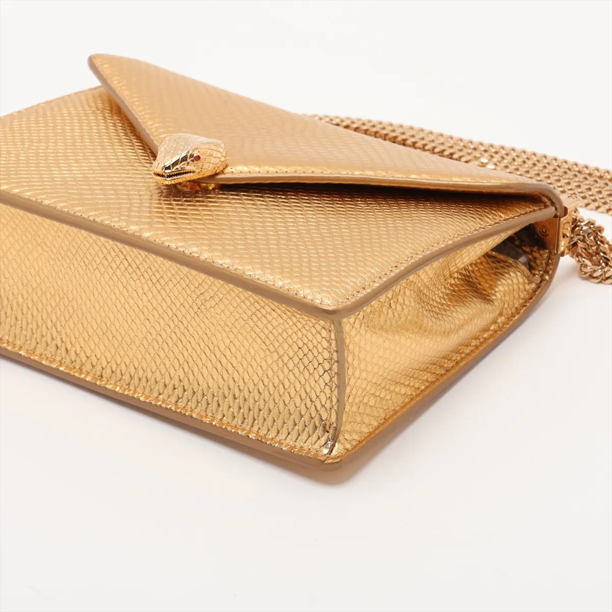 Serpenti Leather Chain Shoulder Bag, Gold, with Mirror — view 3
