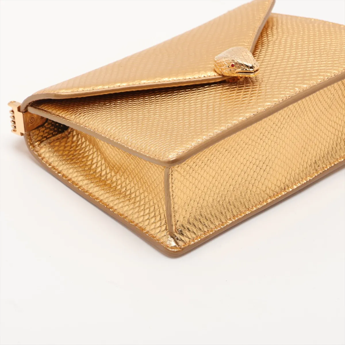 Serpenti Leather Chain Shoulder Bag, Gold, with Mirror — view 4
